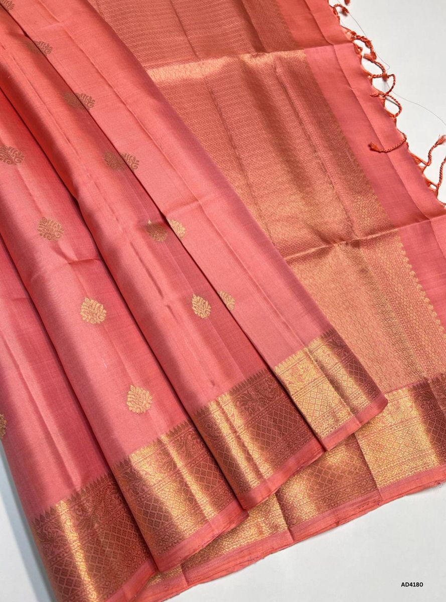 Peach - Kanchi Border Soft Silk Saree