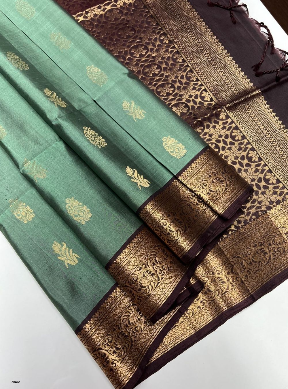 Mint Green & Coffee Brown - Soft Silk Saree