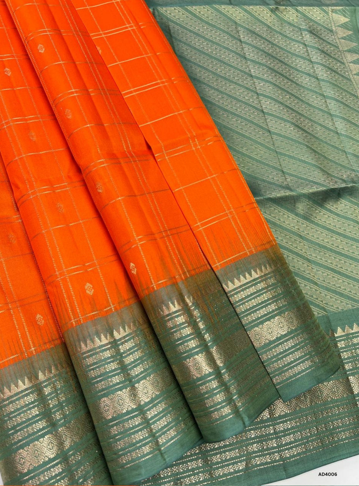 Orange & mint Green - Checkerd Retta Pet Saree