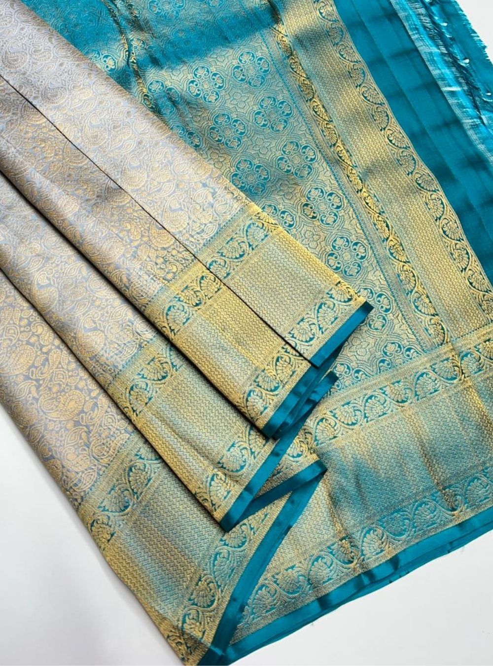 Grey & Rama Green - Soft Silk Saree