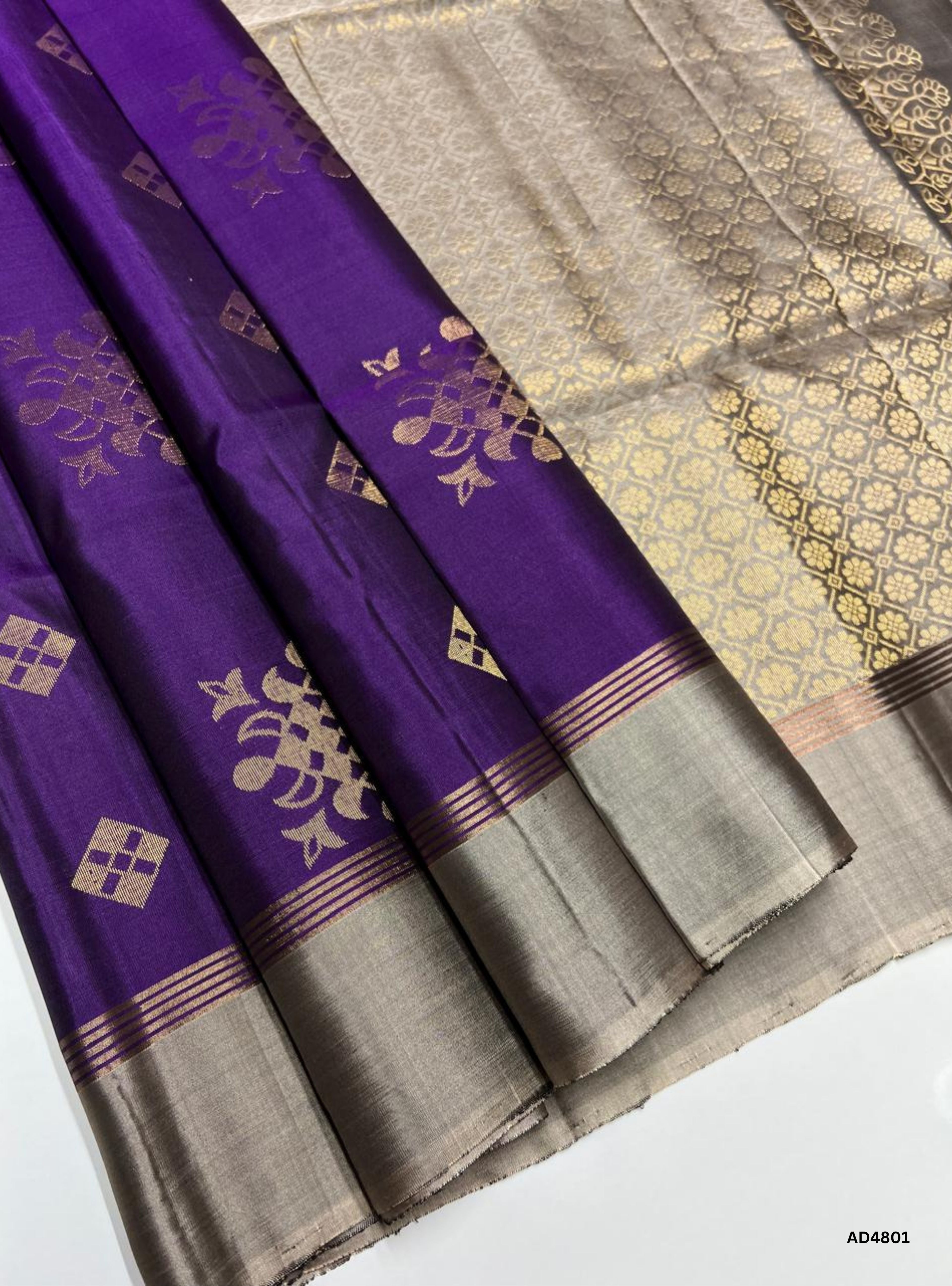 Purple & Grey - Soft Silk Saree