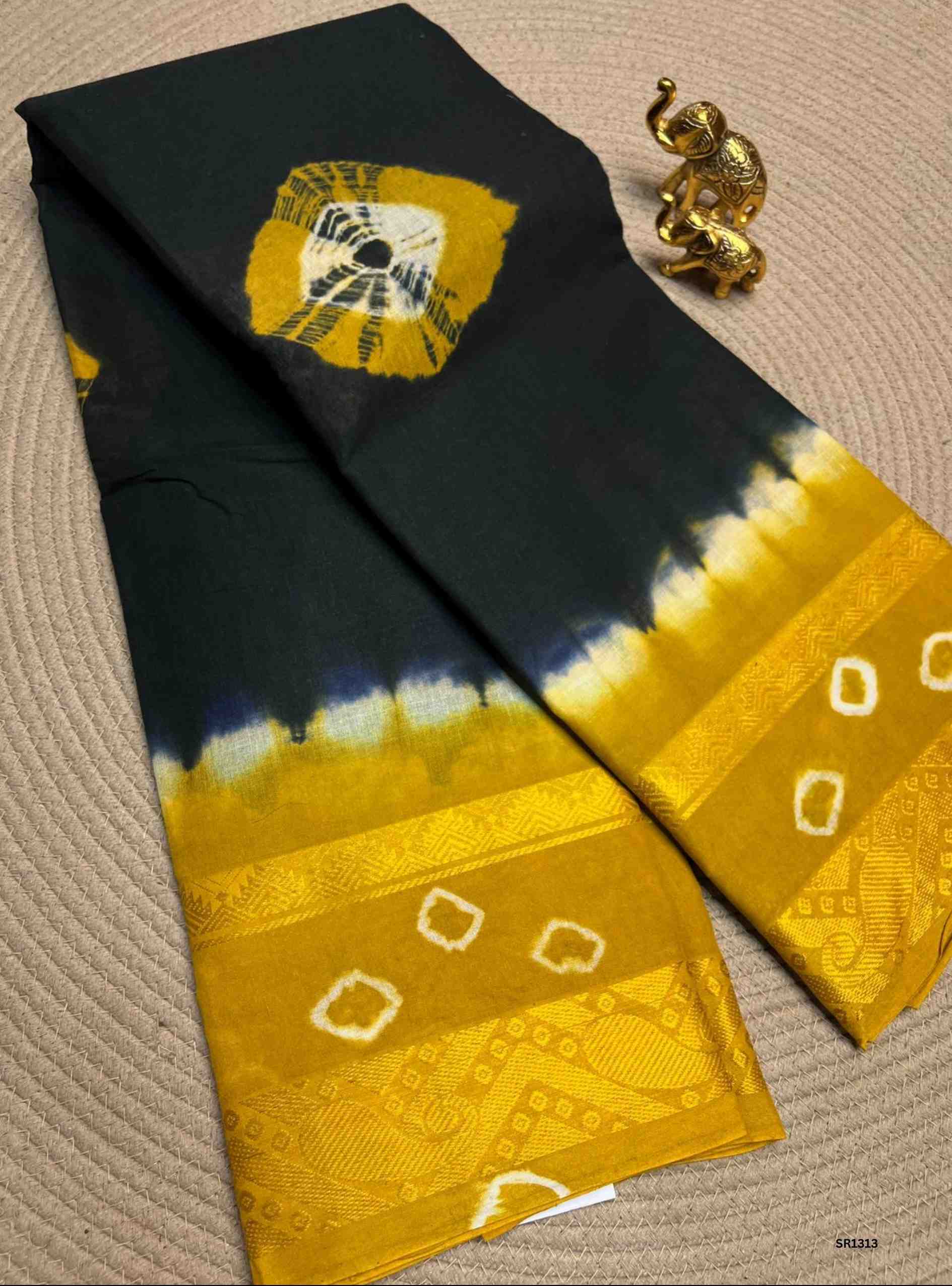 Black & Yellow - Bandhini Chungudi Cotton Saree