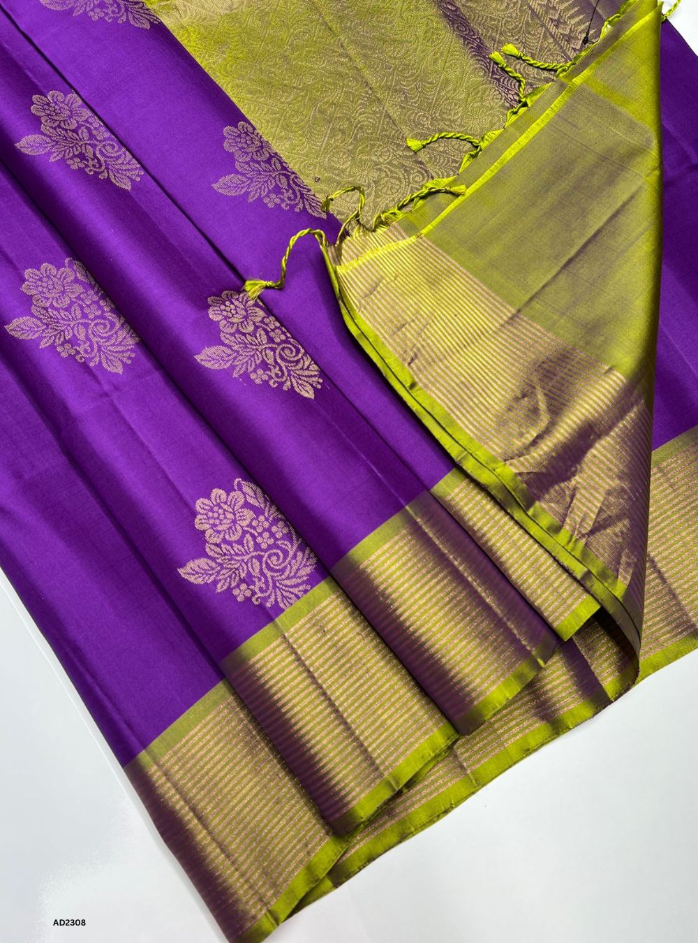 Purple & Green - Soft Silk Saree