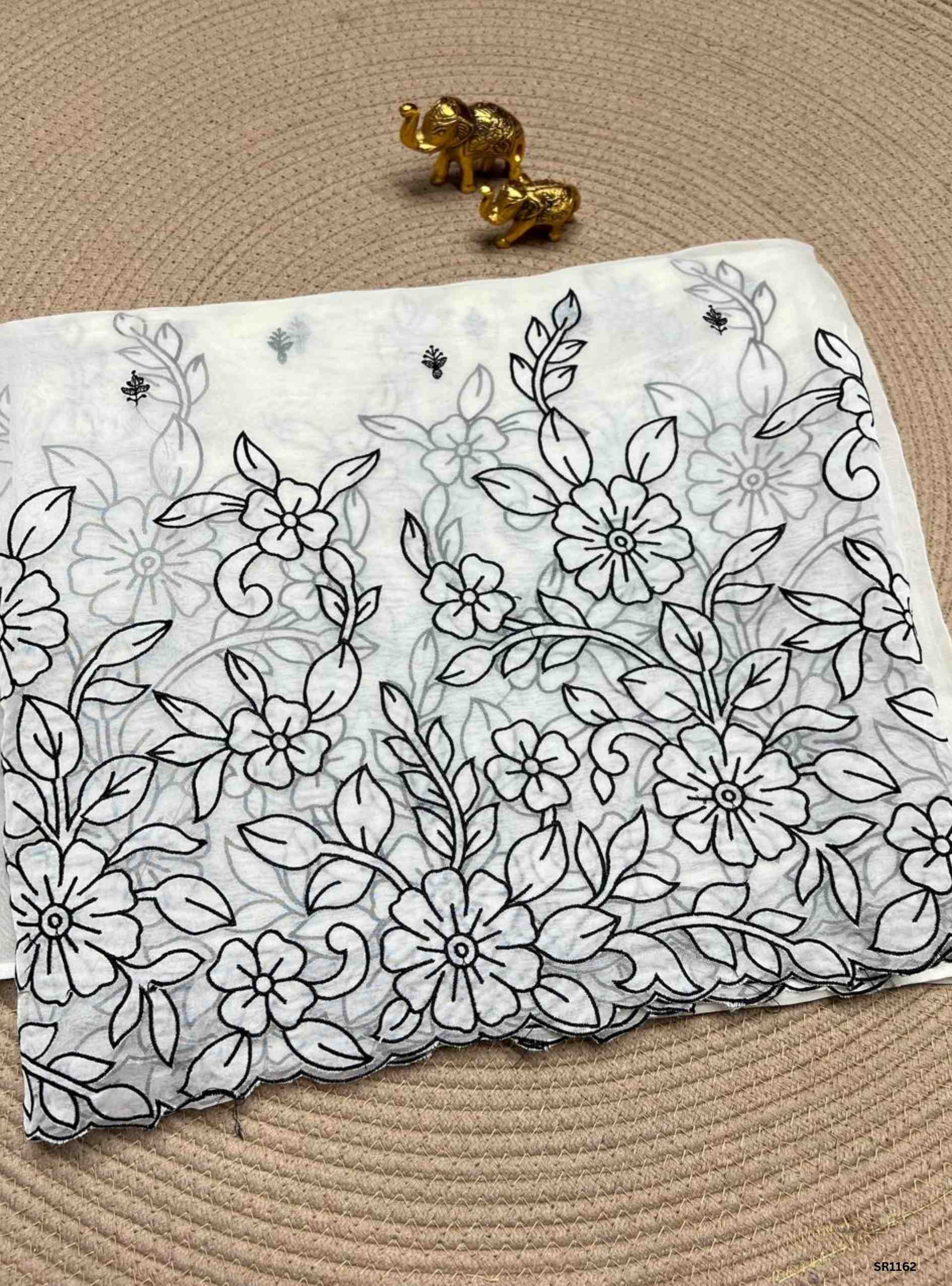 White - Pure Organza Saree with Thread Embriodery