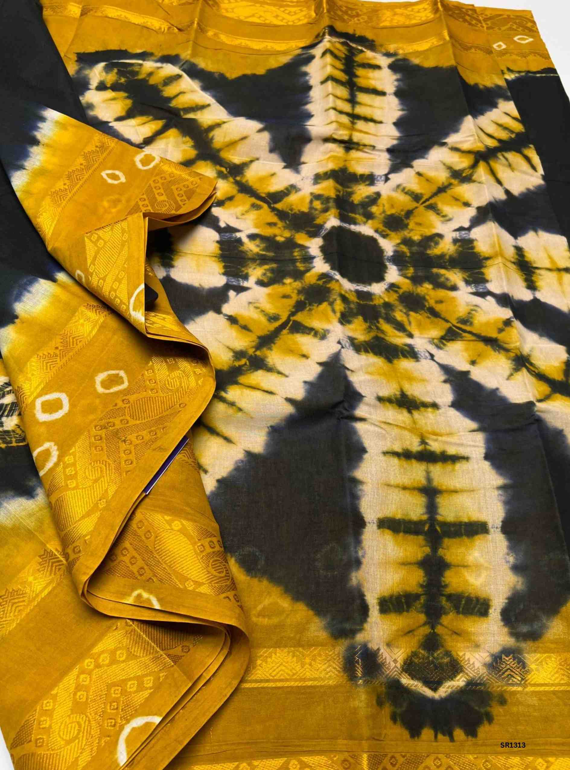Black & Yellow - Bandhini Chungudi Cotton Saree