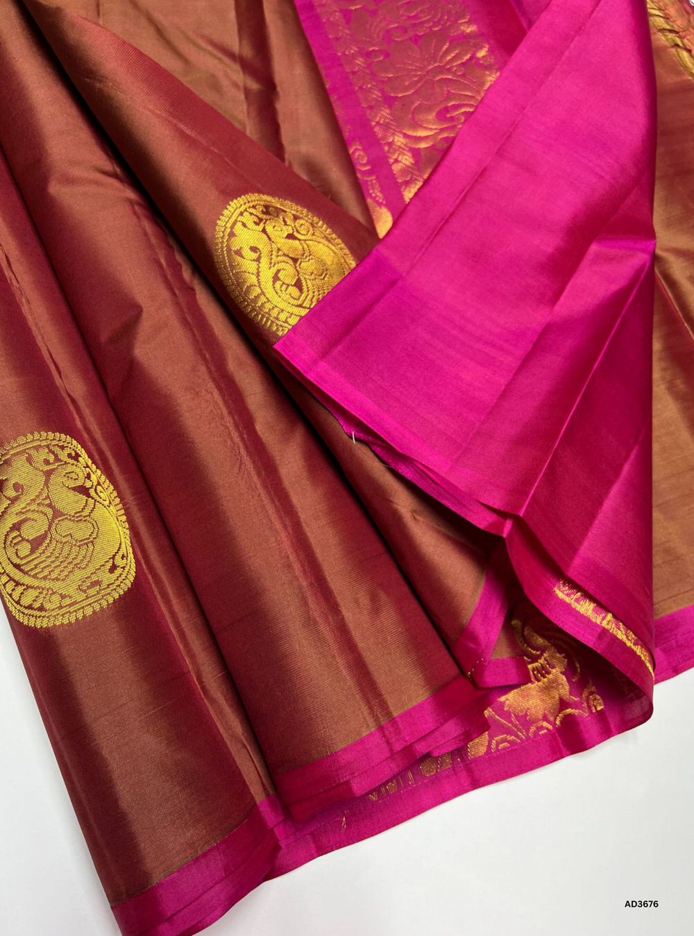 Brown & Pink - Soft Silk Saree
