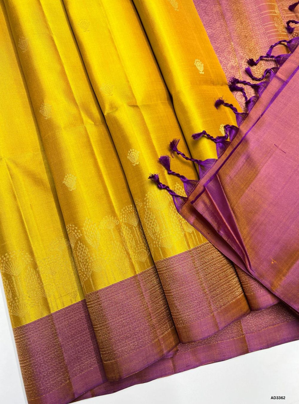 Golden Yellow & Purple - Soft Silk Saree