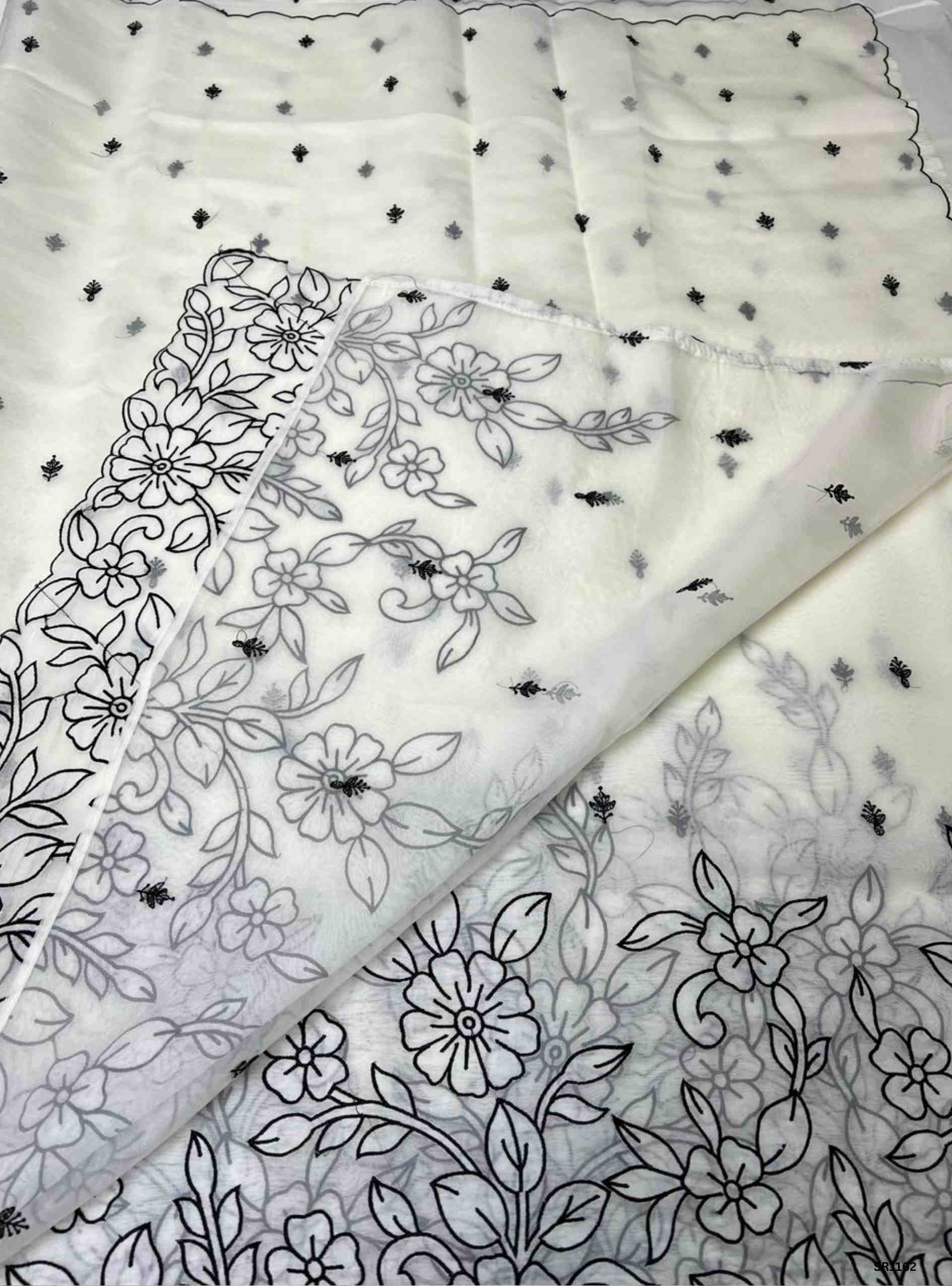 White - Pure Organza Saree with Thread Embriodery
