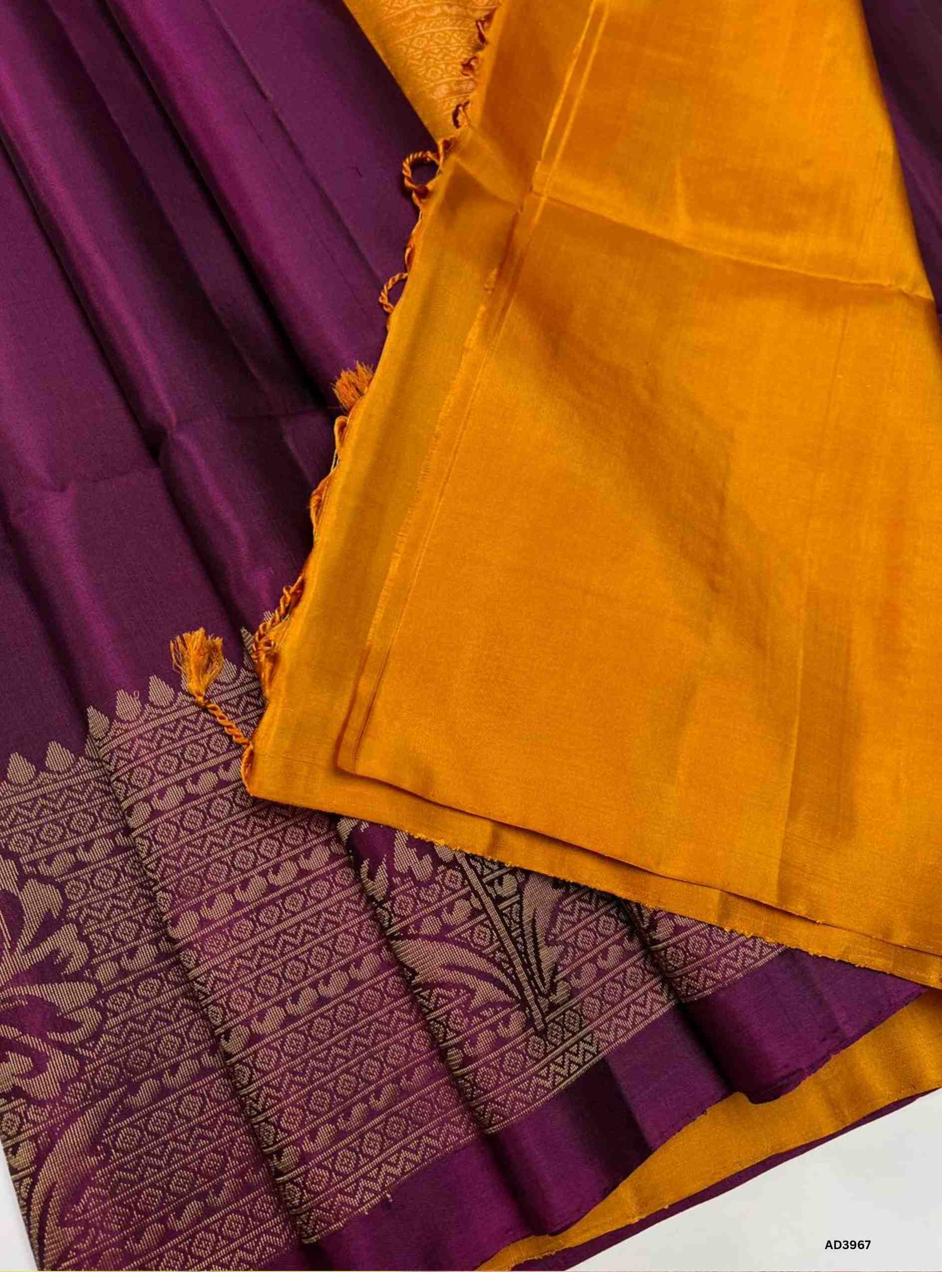 Burgundy & Mango Yellow - Soft Silk Saree