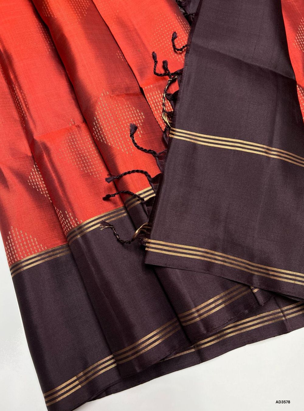 Rust Orange & Coffee Brown - Soft Silk Sarees