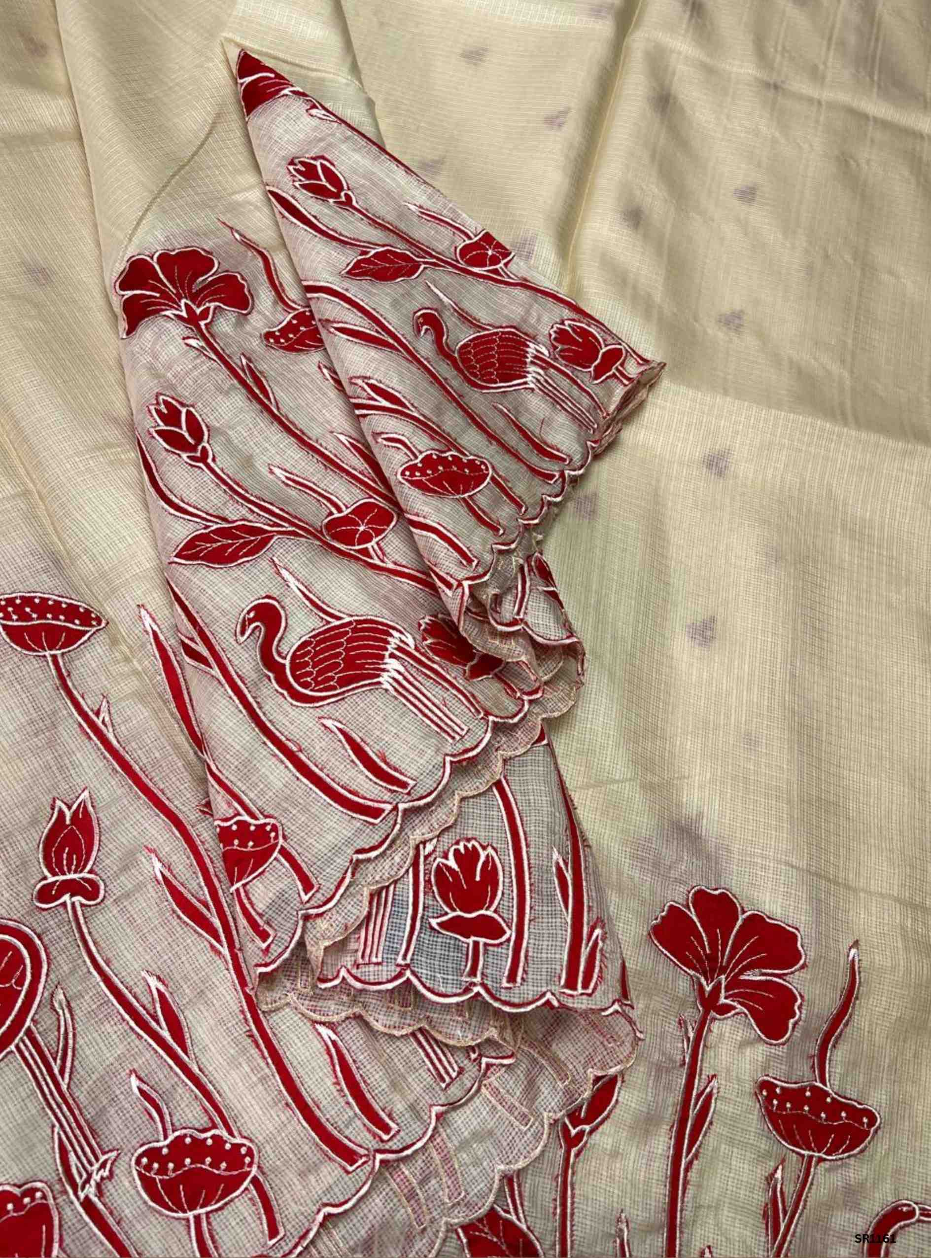 Half White - Kota Doriya Applique Work Saree
