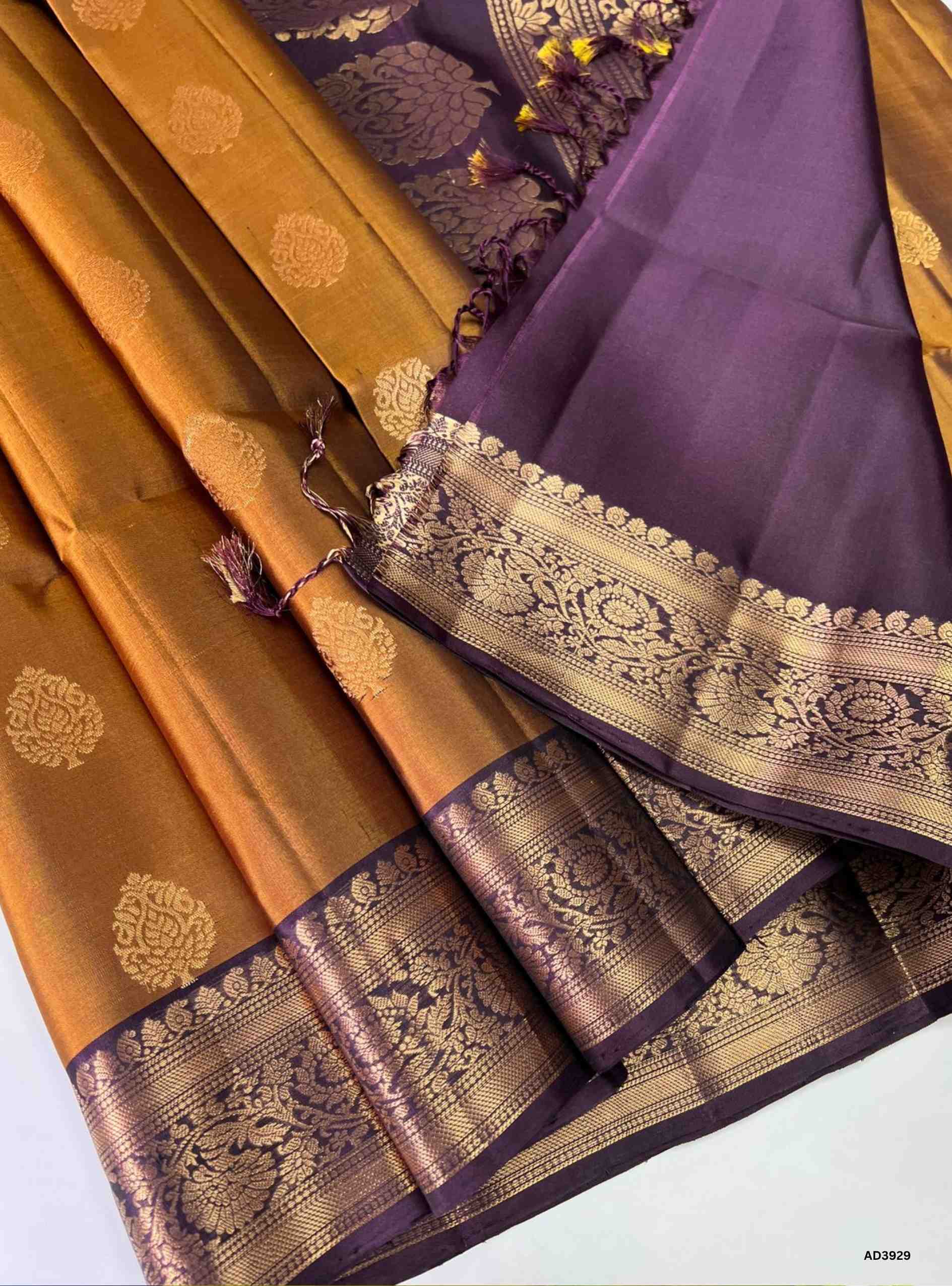 Golden Brown & Coffee Brown - Kanchi Border Soft Silk Saree