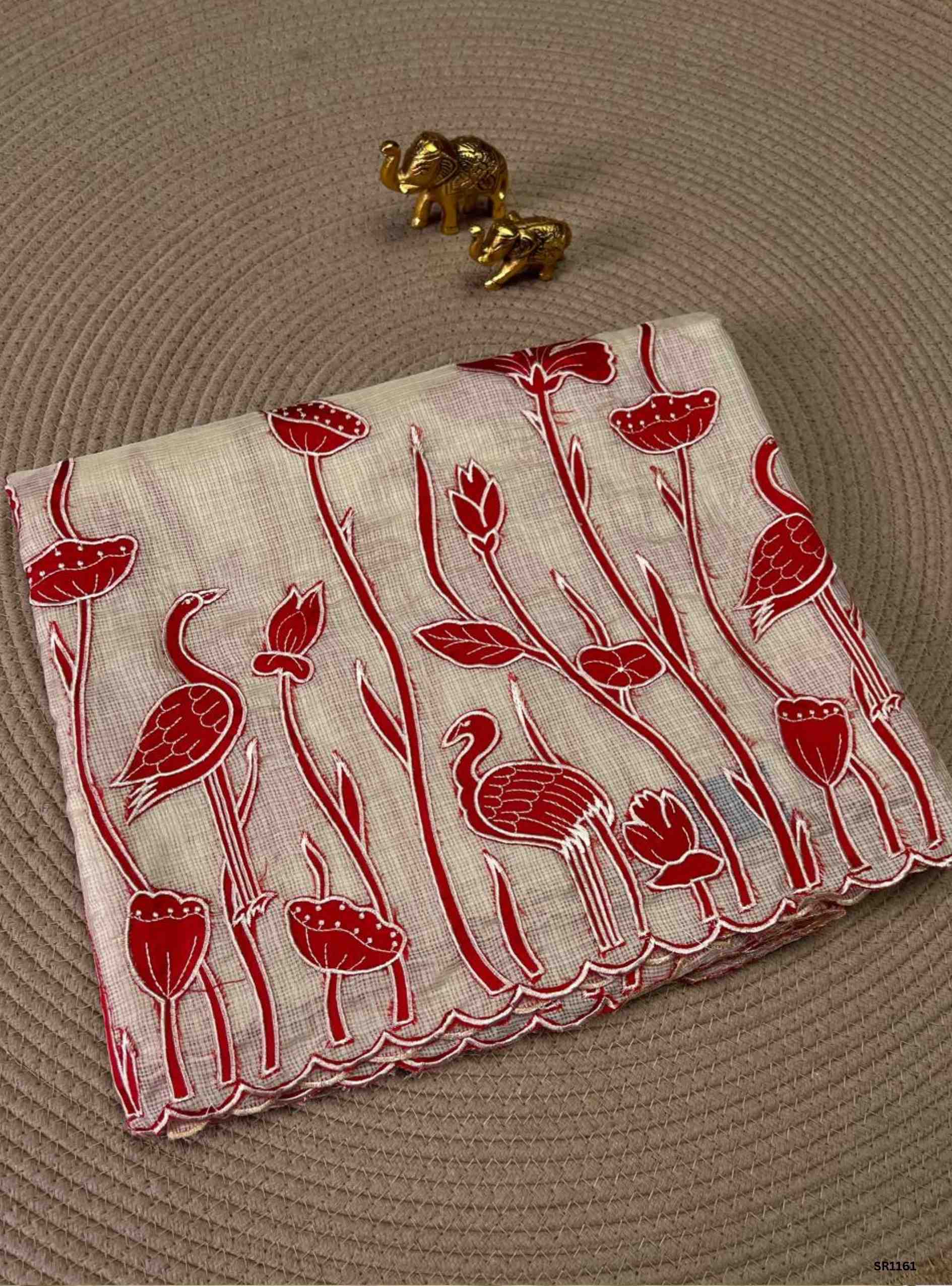 Half White - Kota Doriya Applique Work Saree