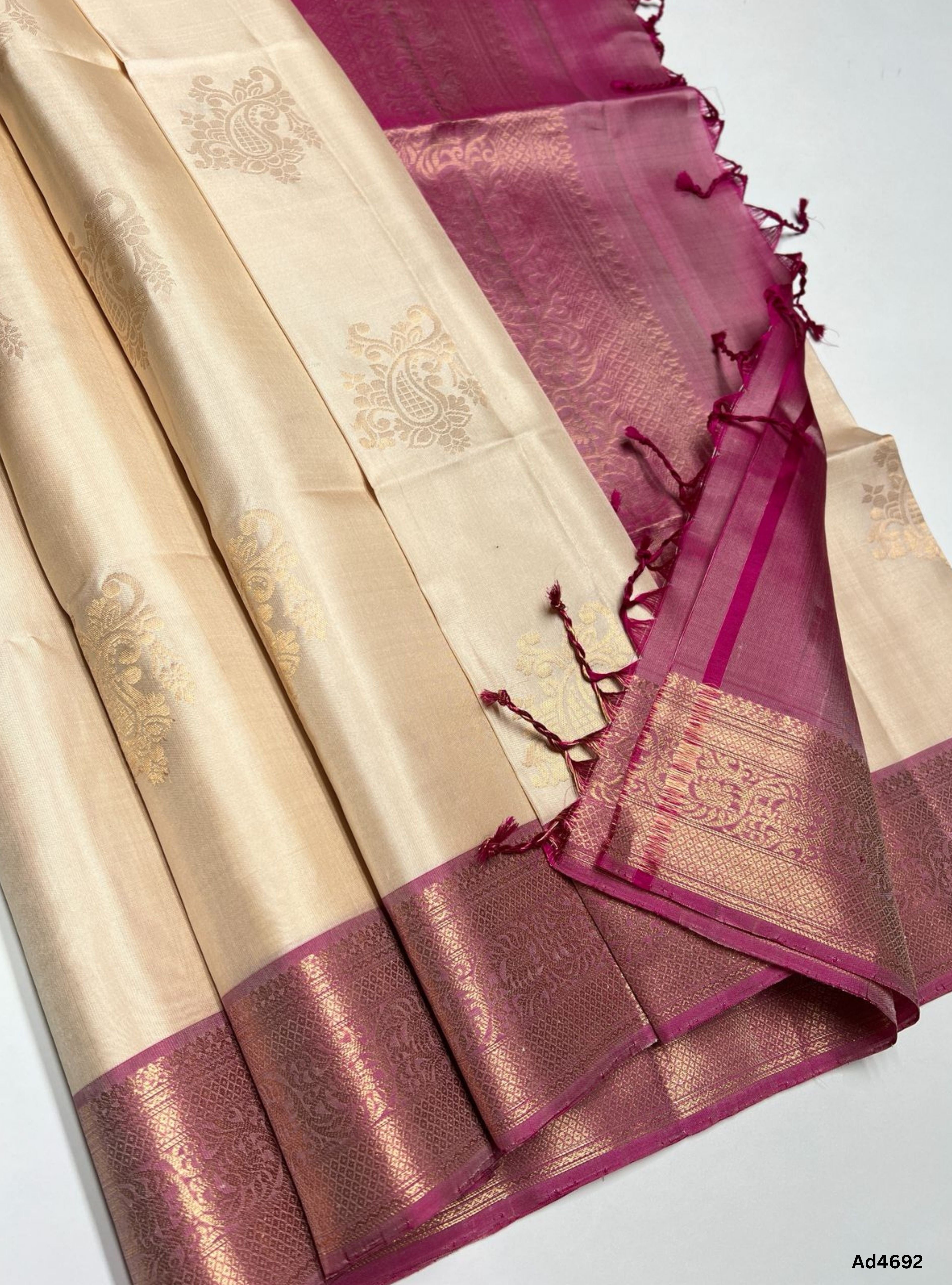 Ivory & Pink - Kanchi Border Soft Silk Saree