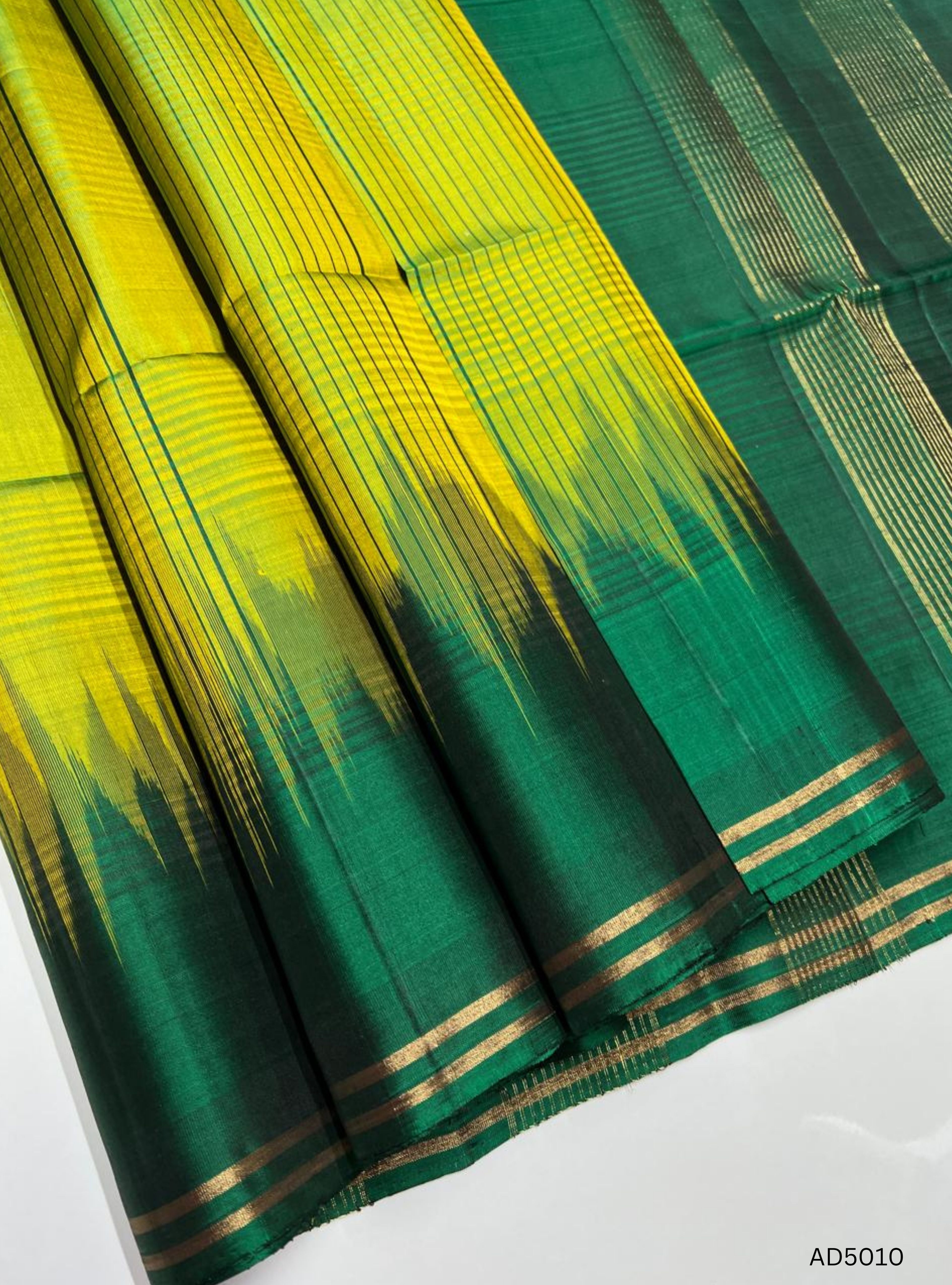 Lime Green & Green - Checks with Contrast Border Soft Silk Saree