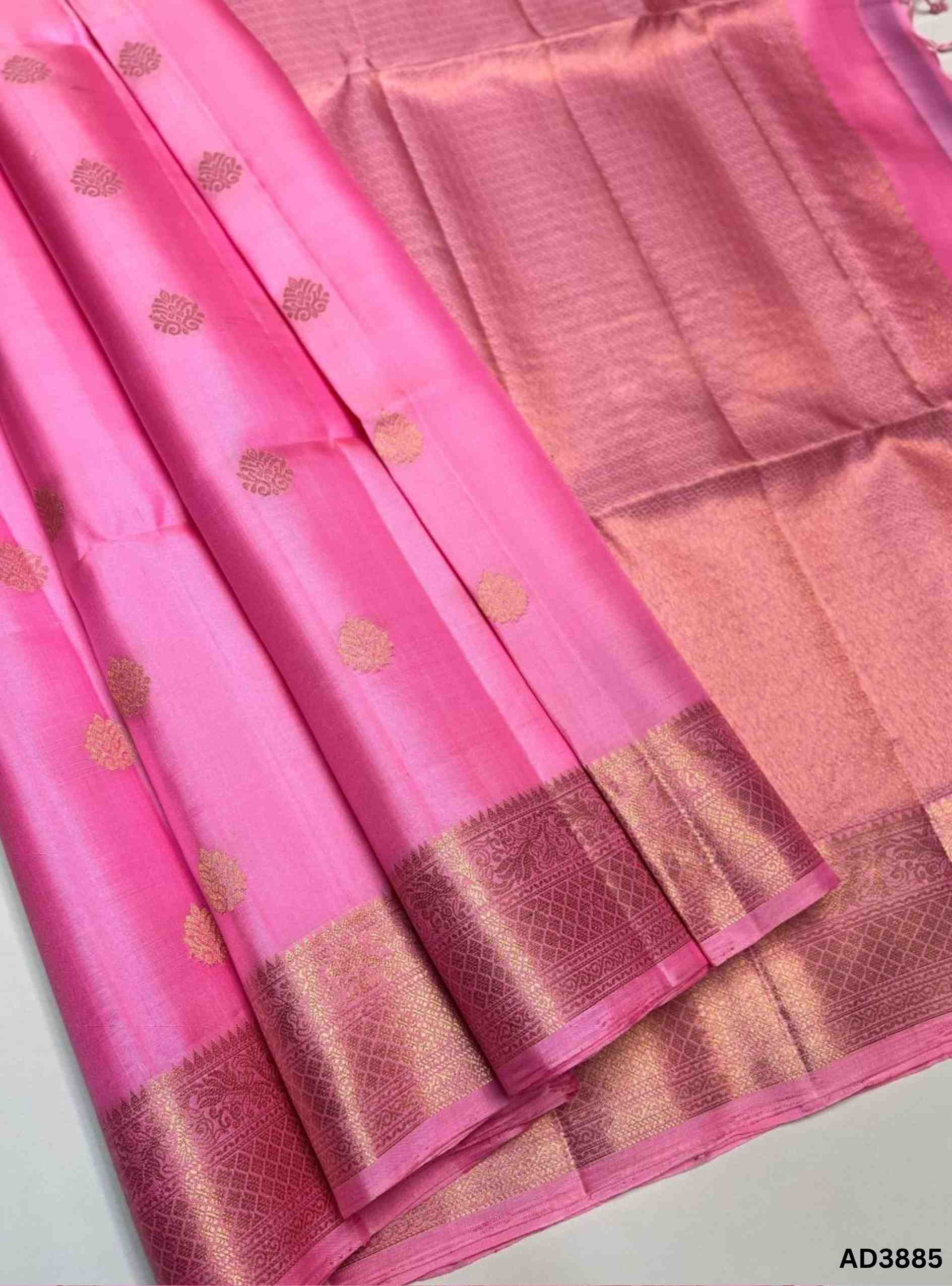 Baby Pink - - Kanchi Border Soft Silk Saree