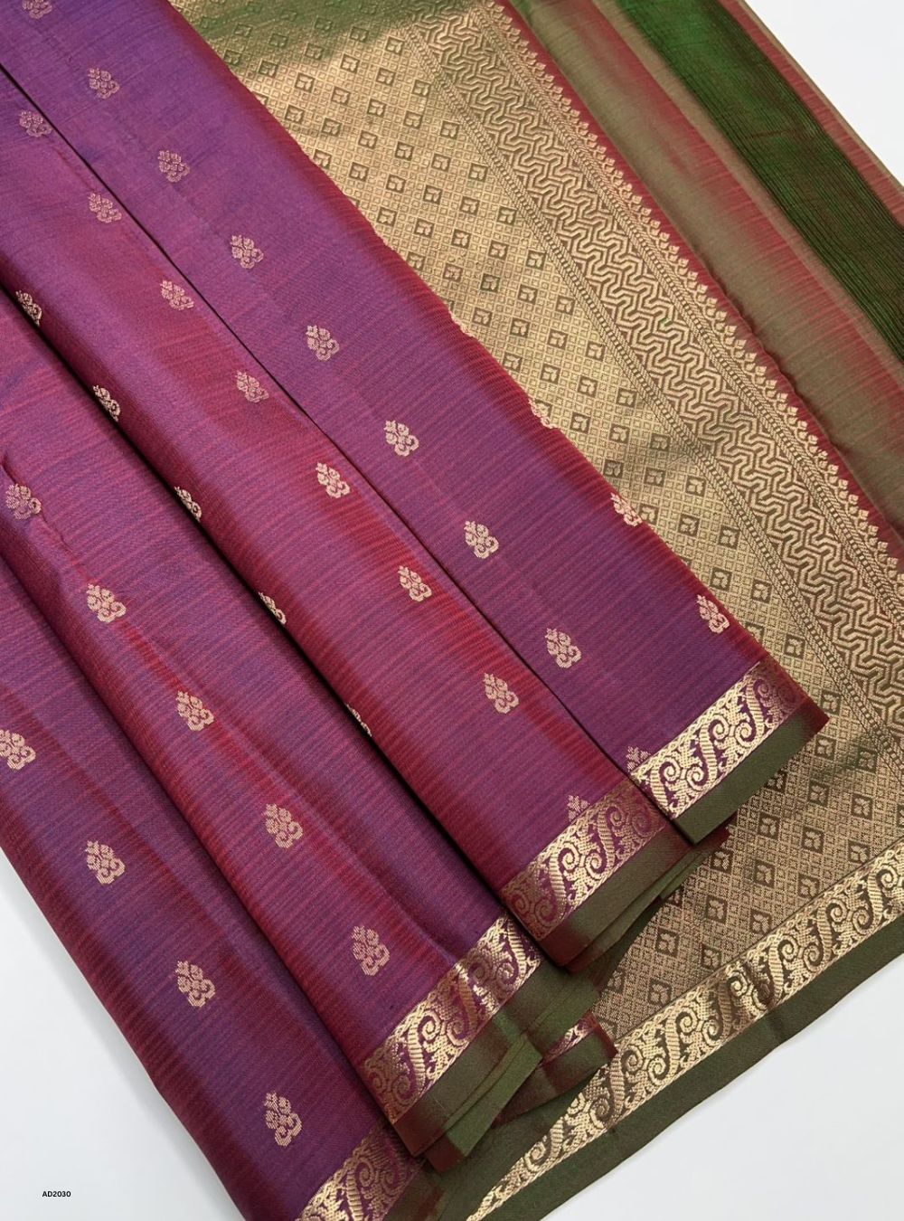Plum & Green - Soft Silk Saree