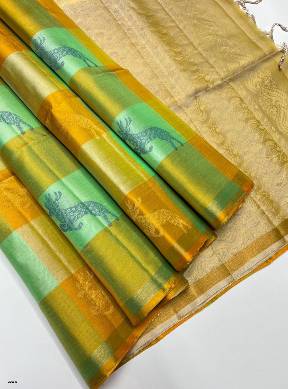 Yellow & Beige - Soft Silk Saree