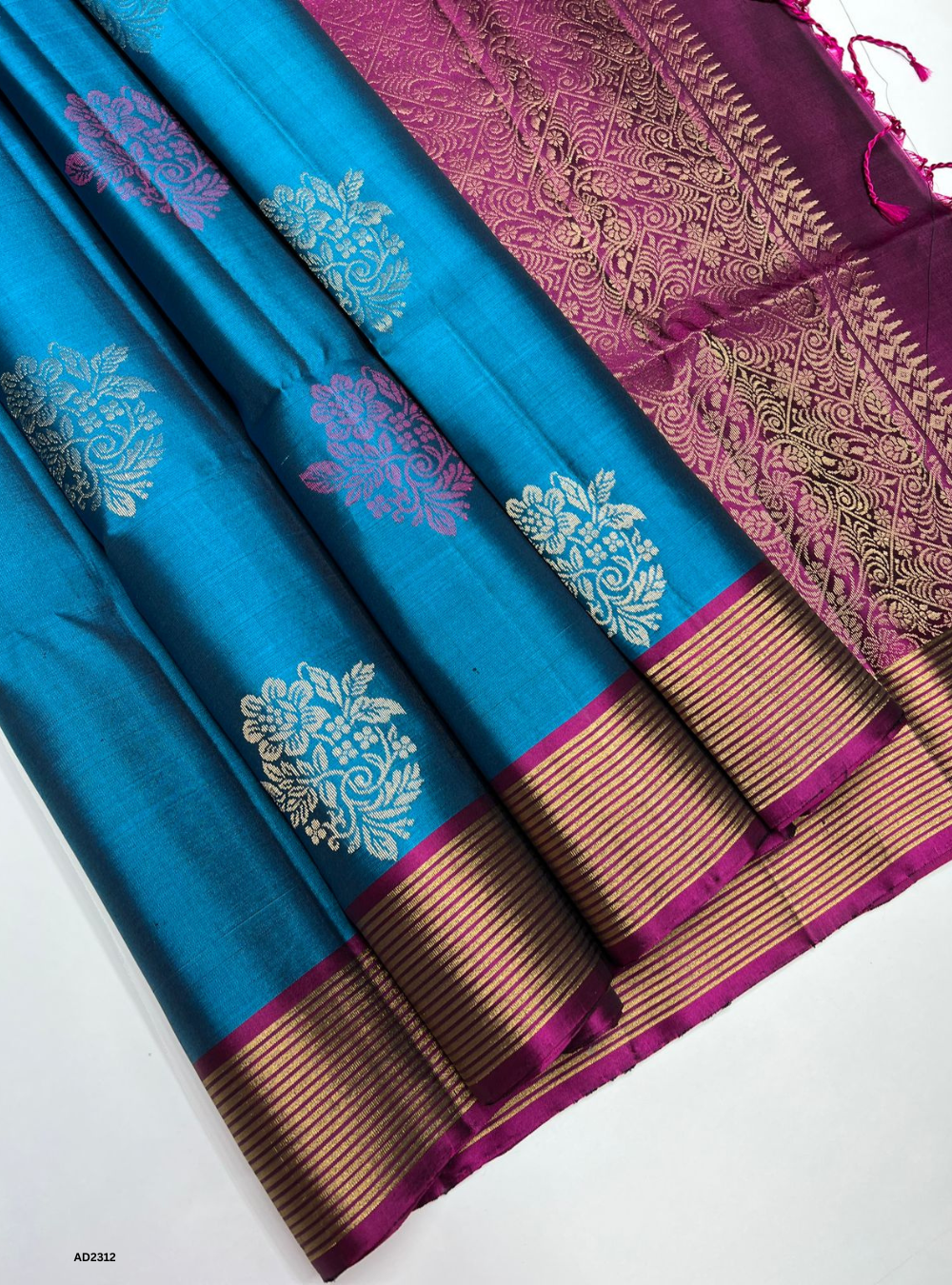 Peacock Blue & Magenta - Soft Silk Saree