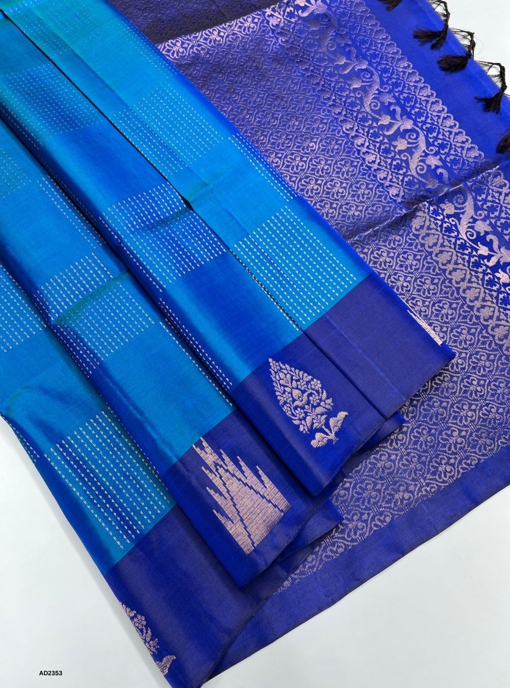 Rama Blue & Navy Blue - Soft Silk Saree