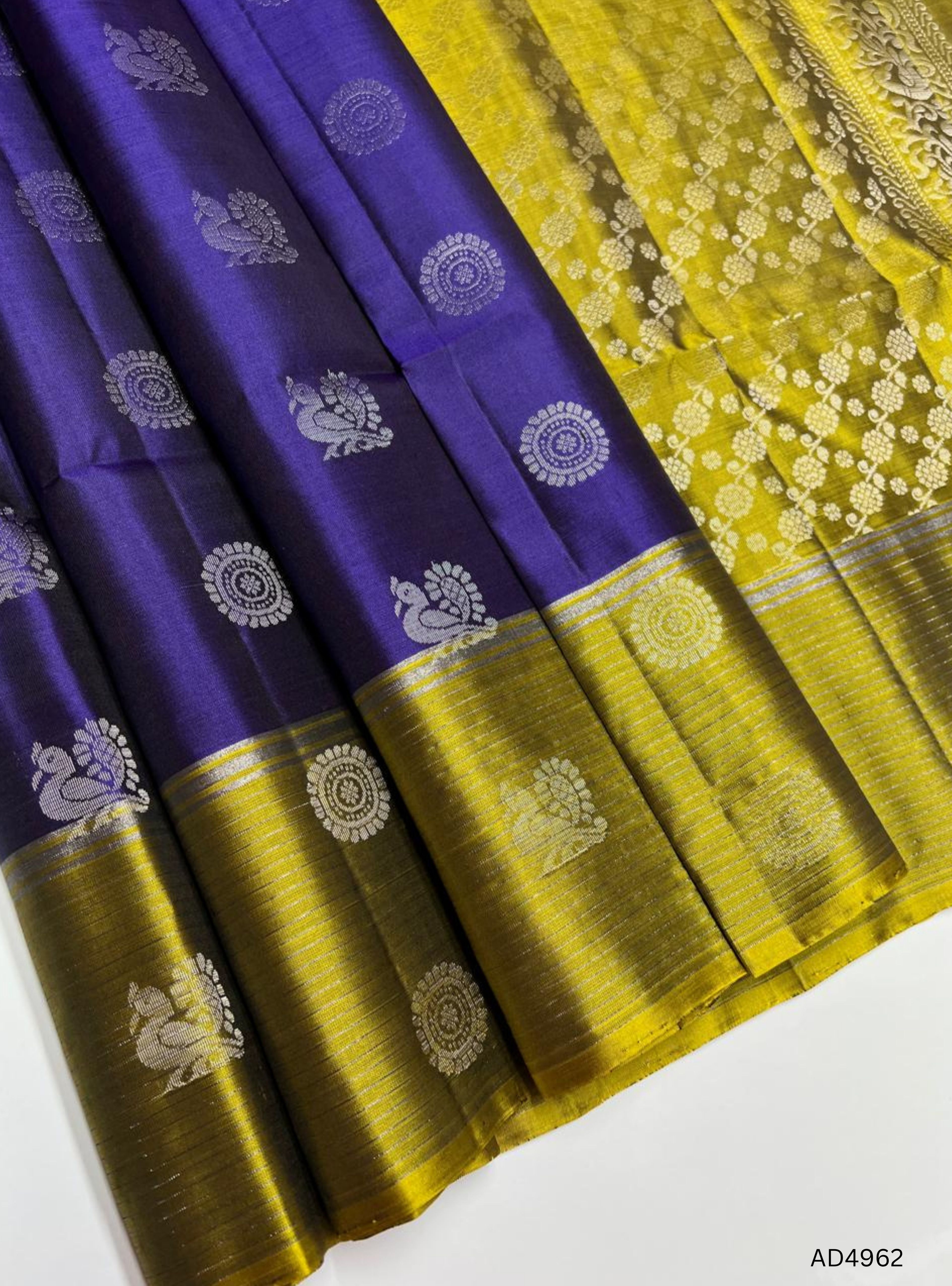 Purple & Olive Green - Soft Silk Saree