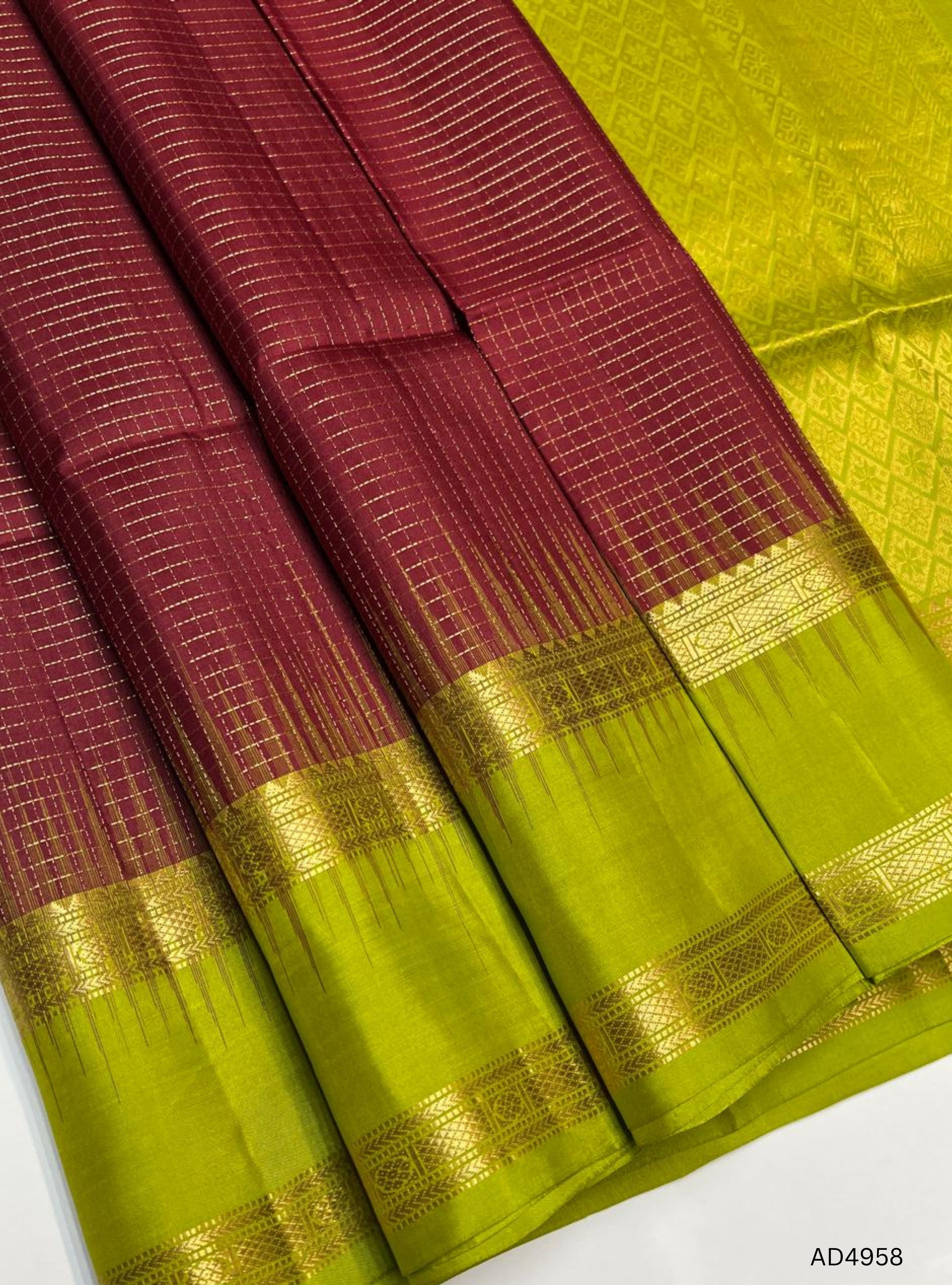 Brick Red & Green - Retta Pet Soft Silk Saree
