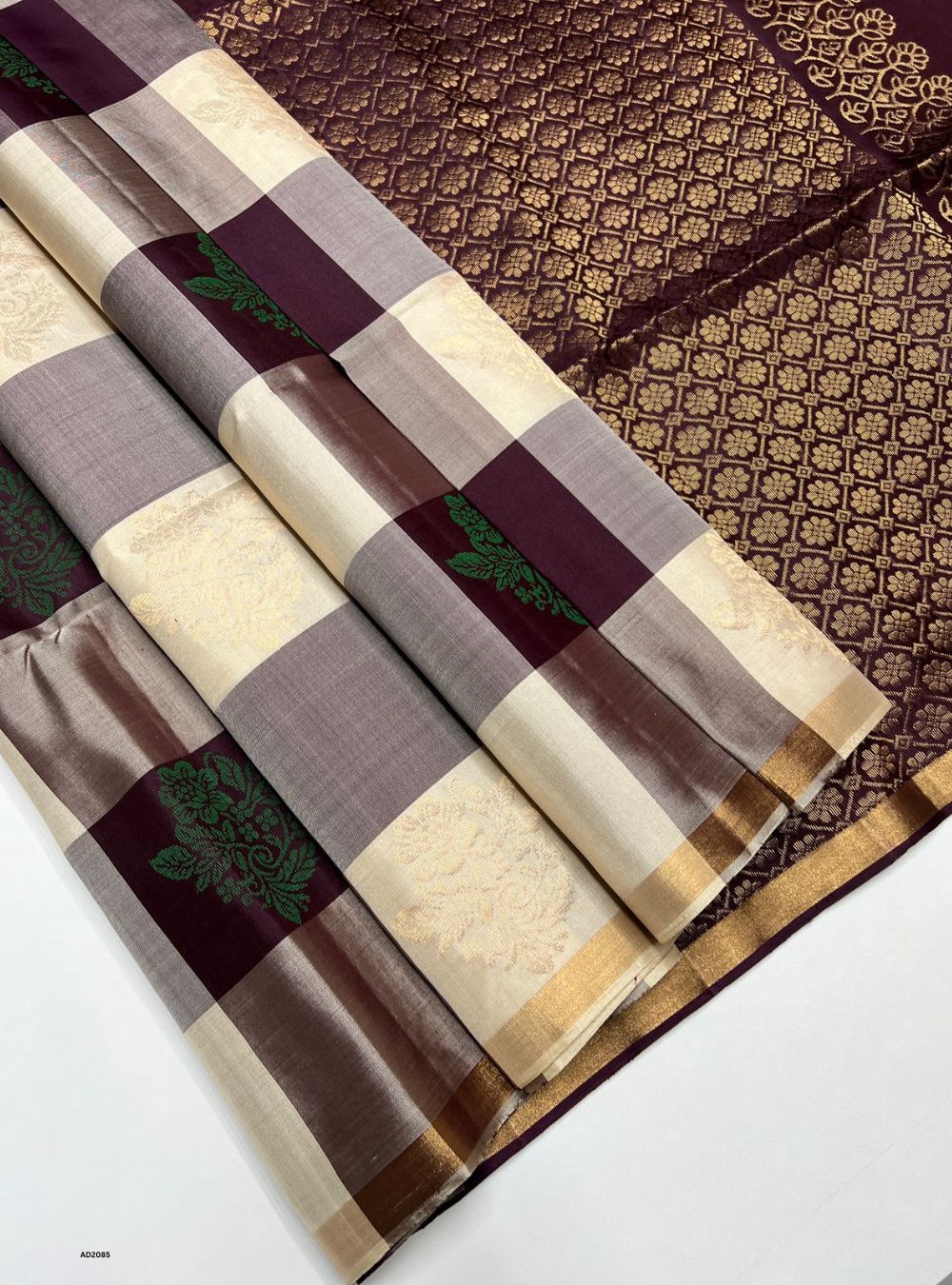 Dark Plum & Cream - Soft Silk Saree