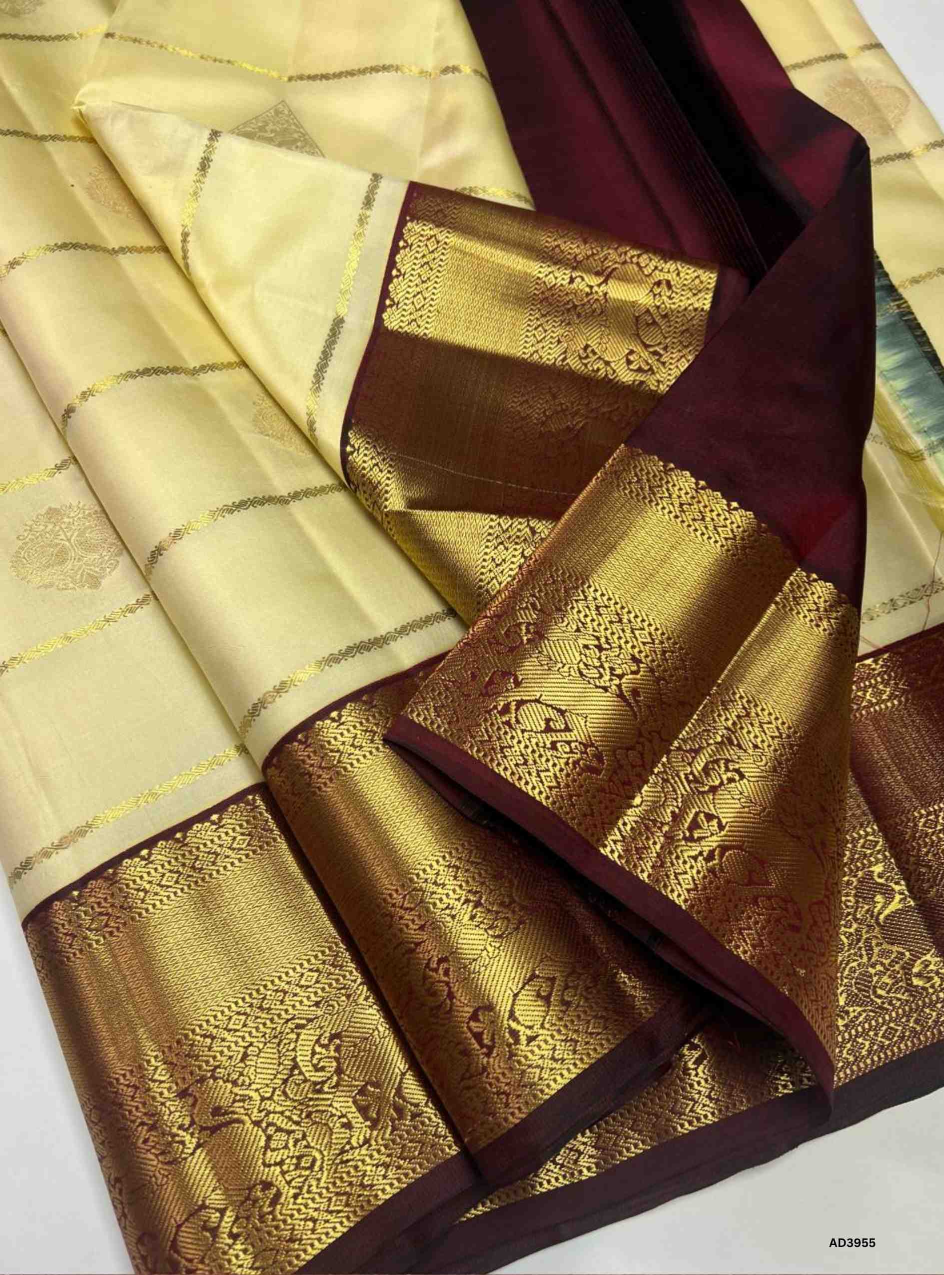 Half white & Maroon - Kanjeevaram Silk Saree