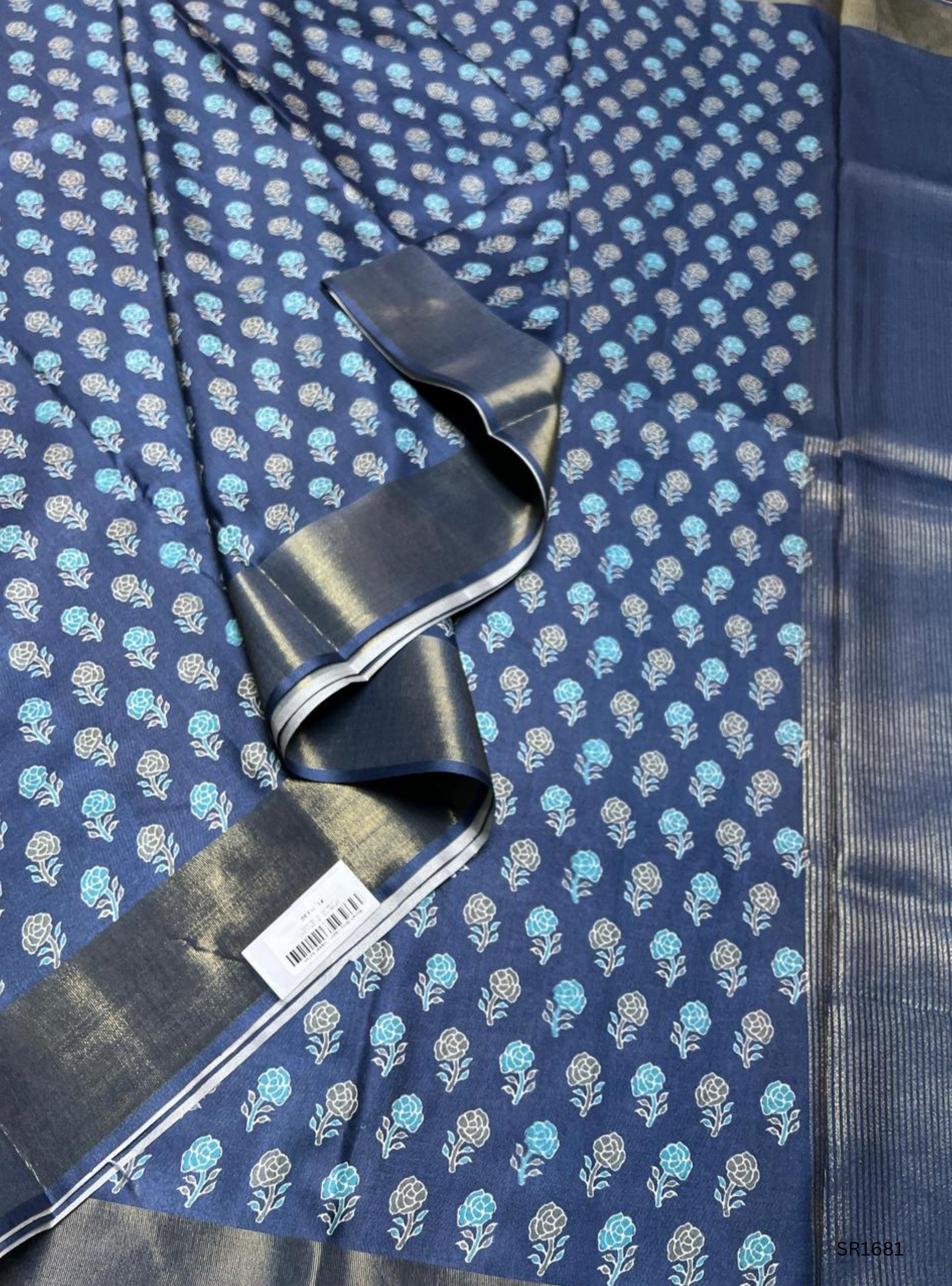 Bluish Grey - Semi Tussar Saree