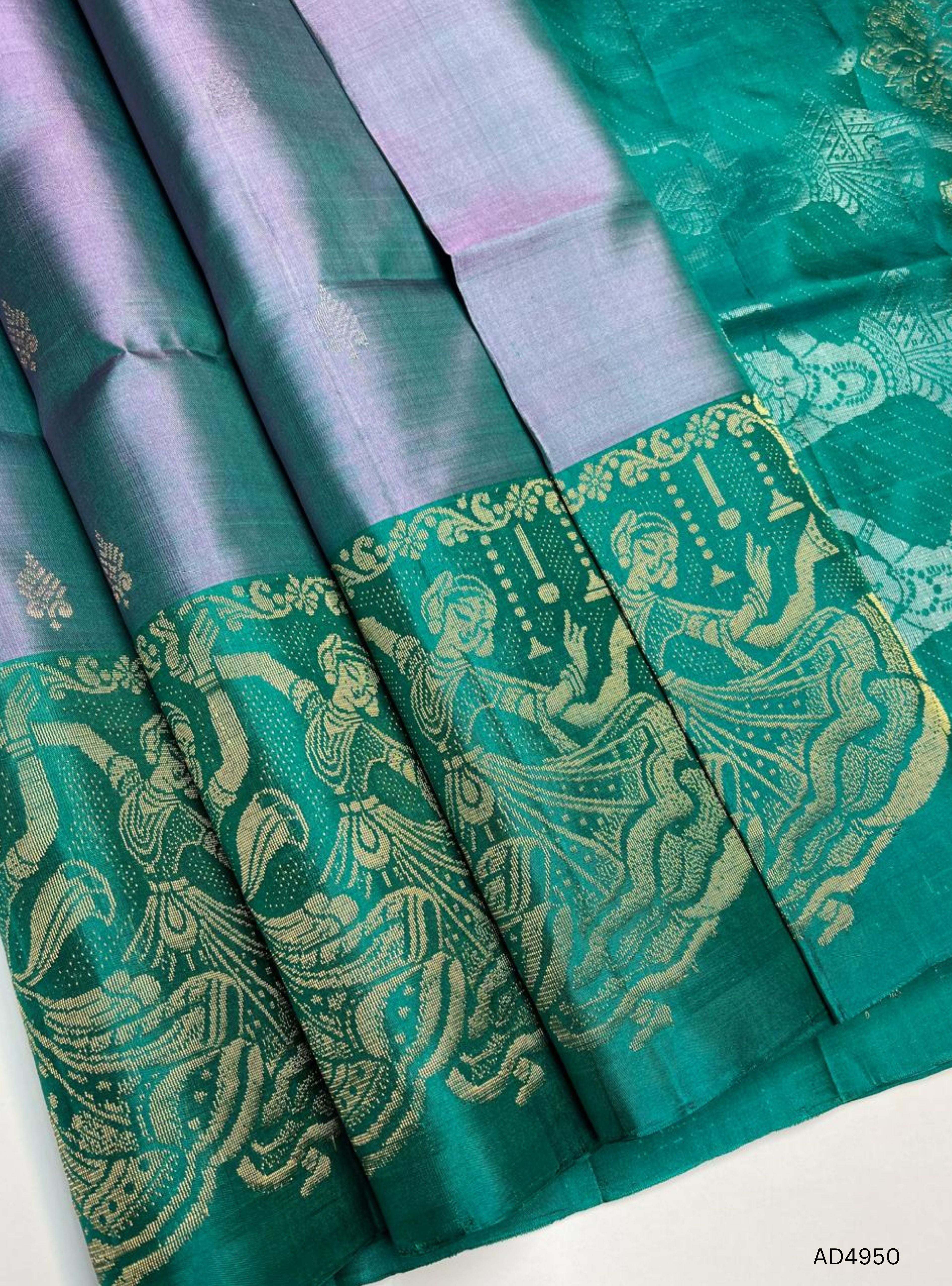 Bizzard Blue & Green - Fancy Border Soft Silk Saree