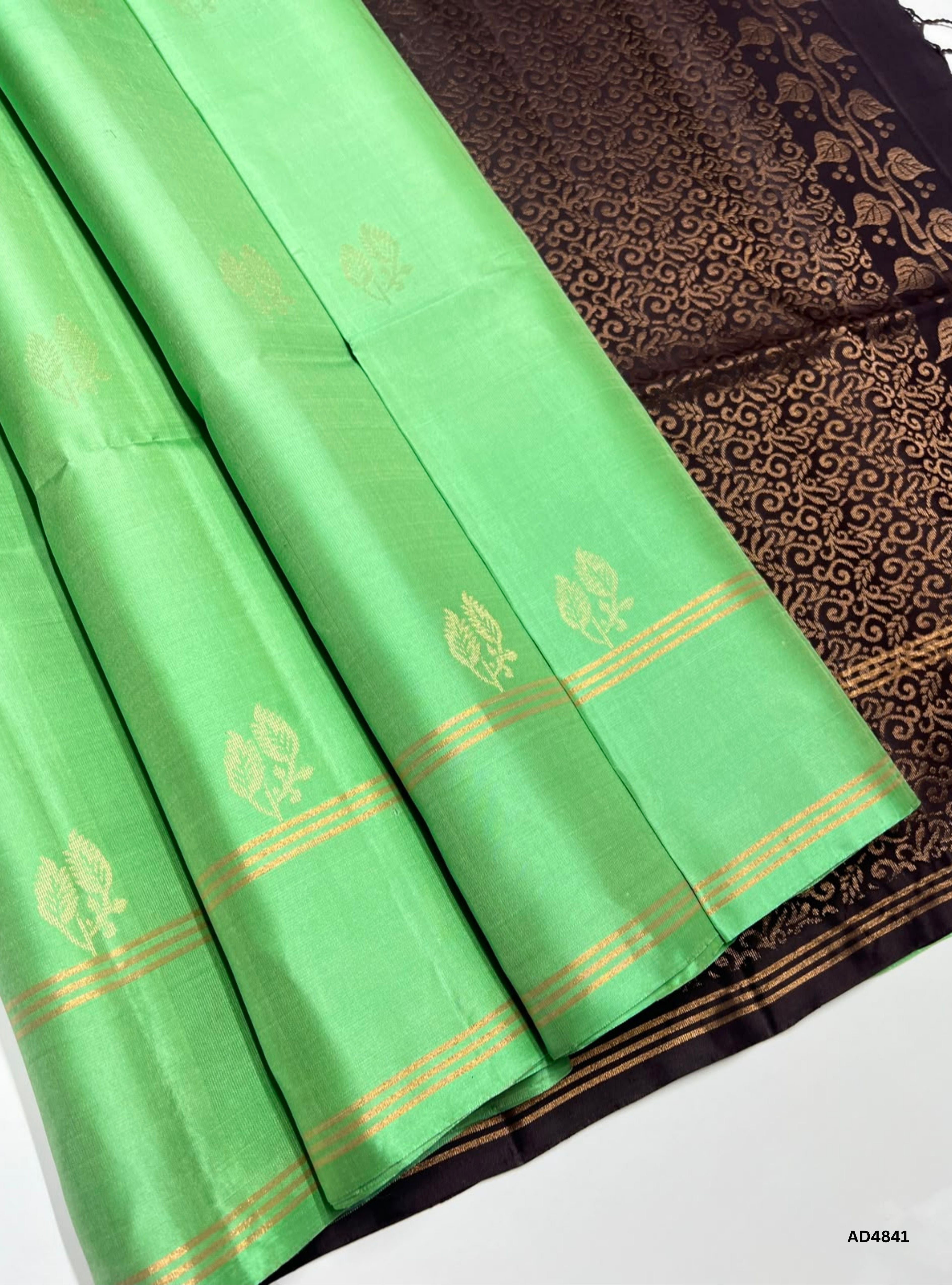 Mint Green & Coffee Brown - Soft Silk Saree