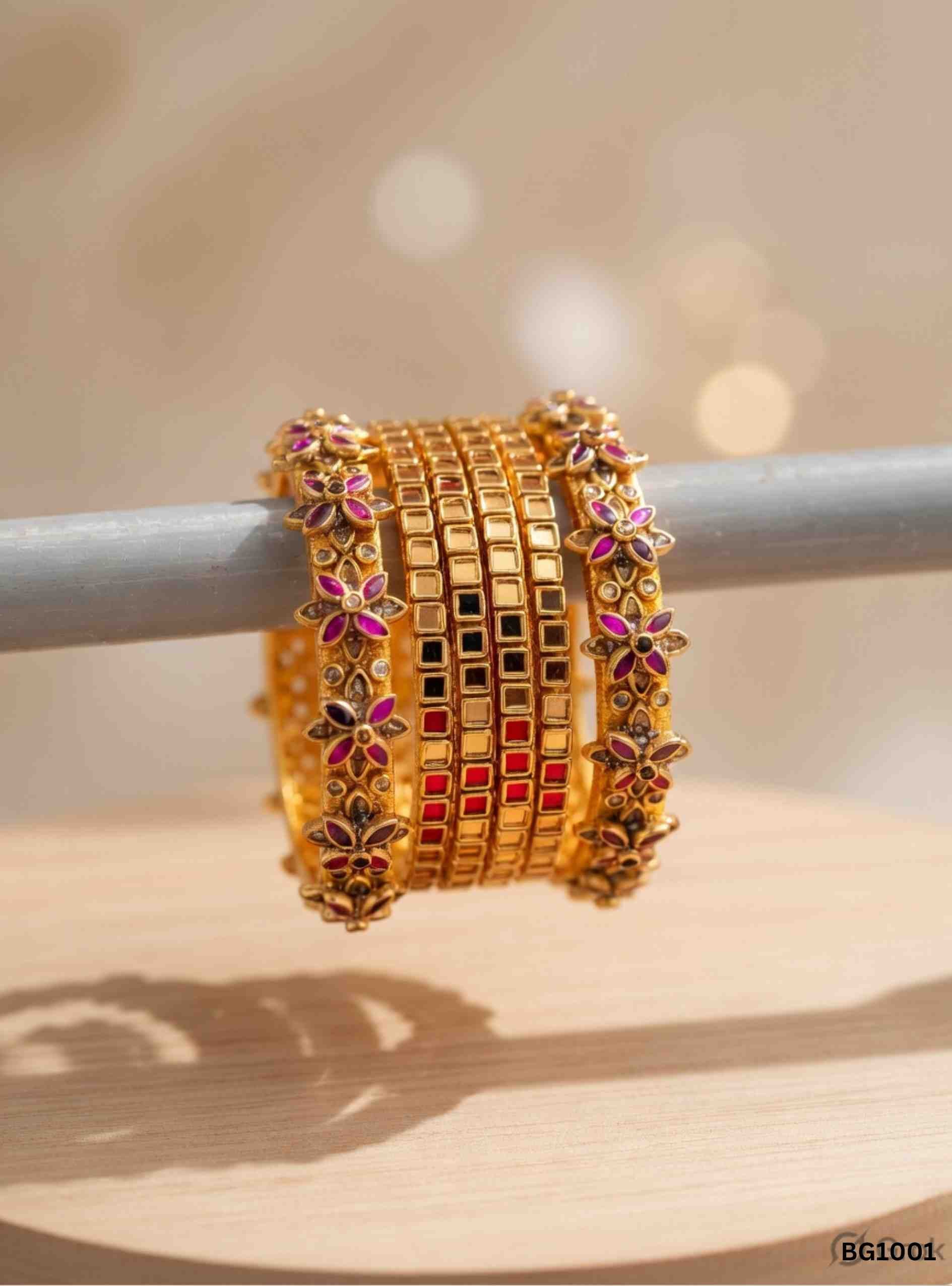 Gold & Purple - Kundan Bangle Set