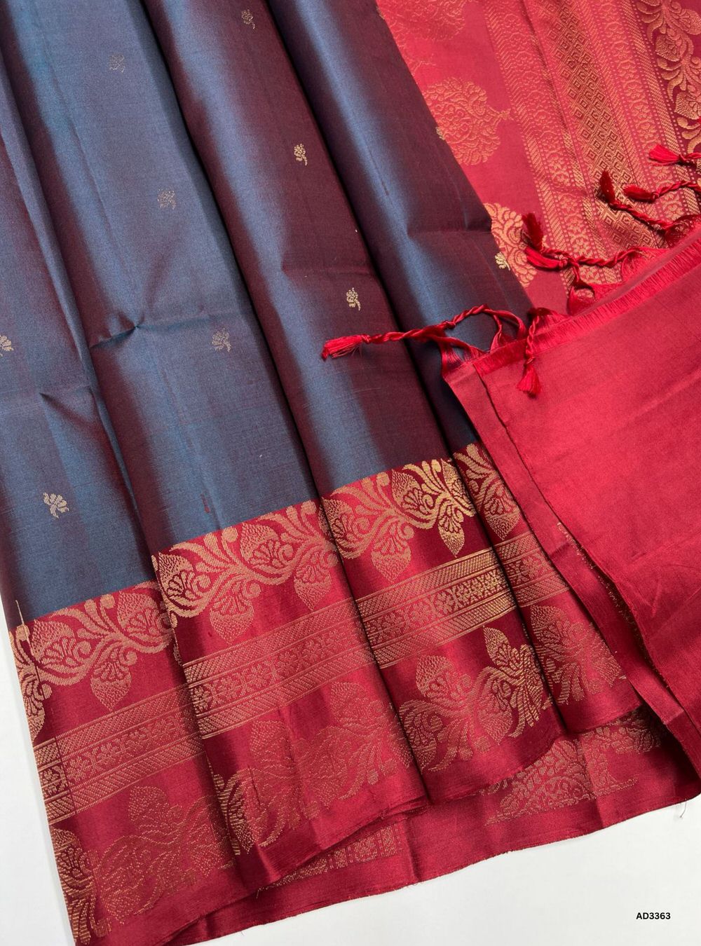 Teal & Red - Soft Silk Saree