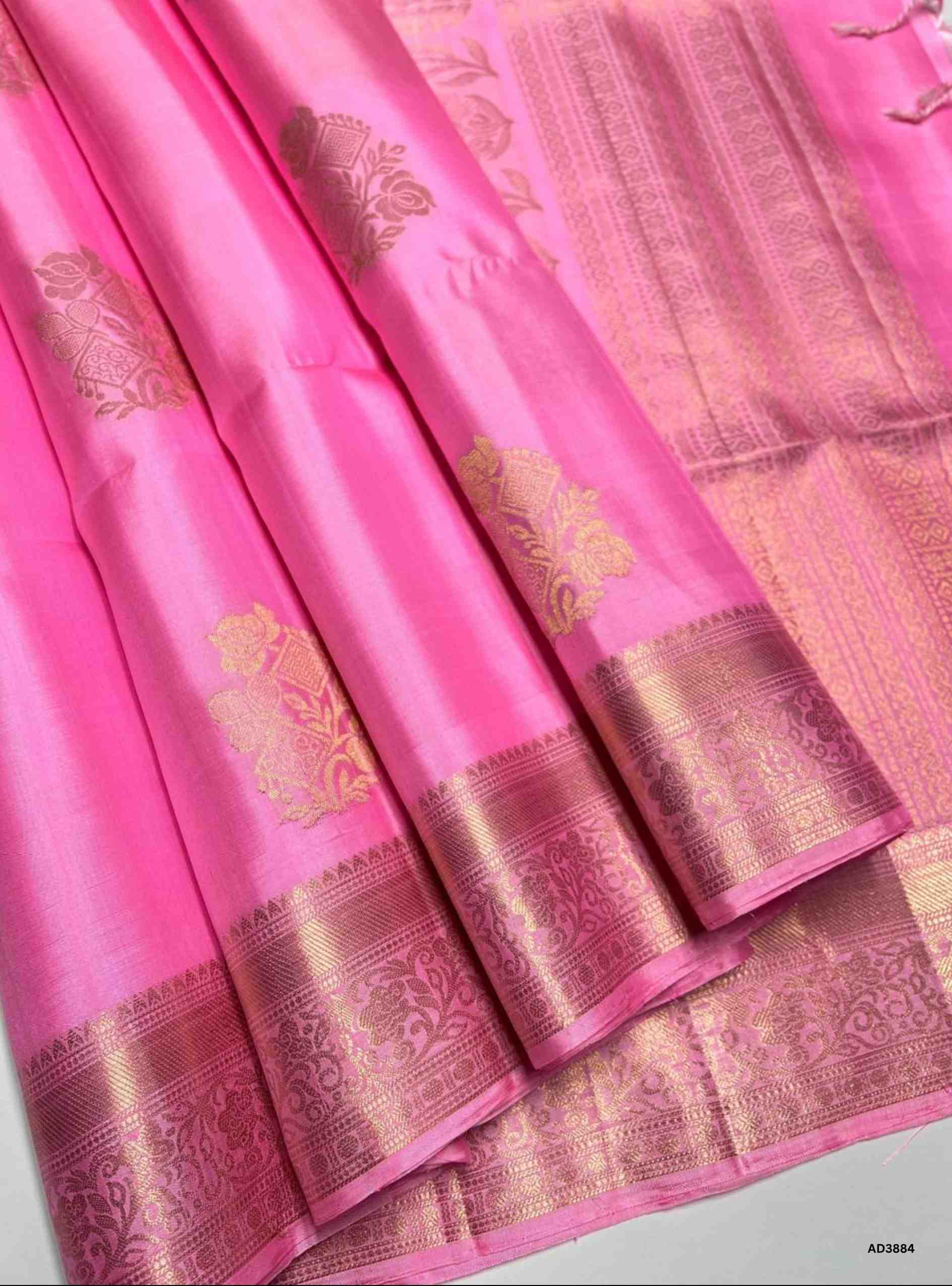 Baby Pink - - Kanchi Border Soft Silk Saree