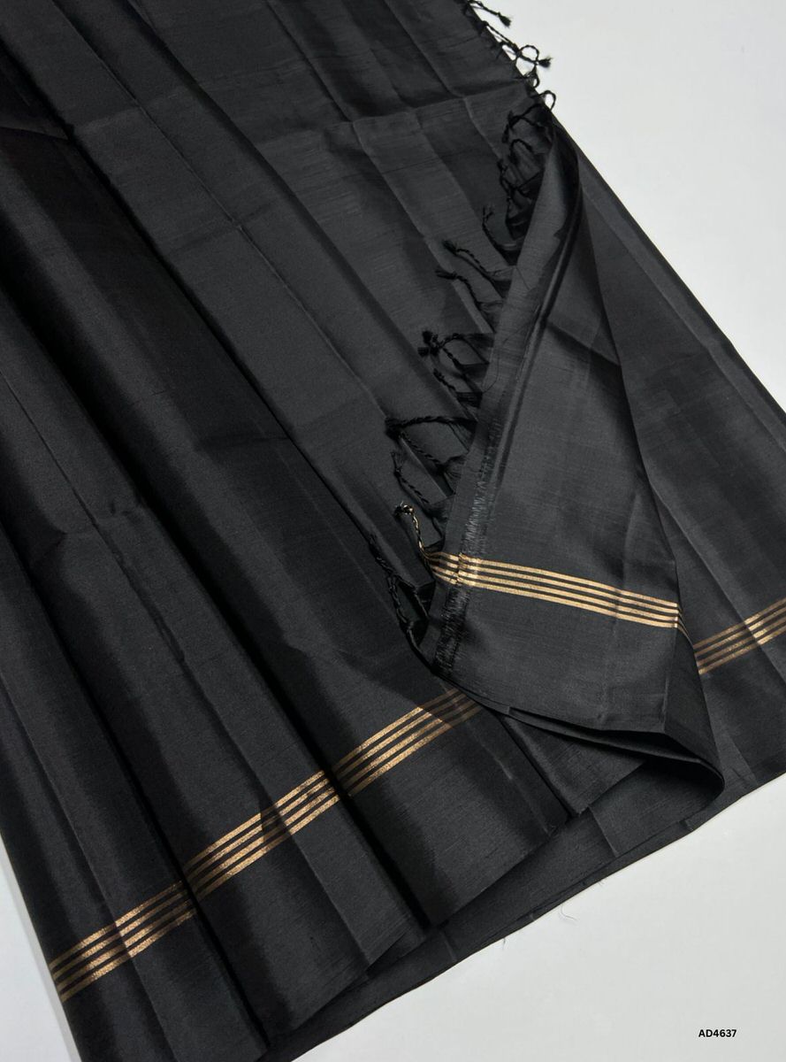 Black - Plain Soft Silk Saree