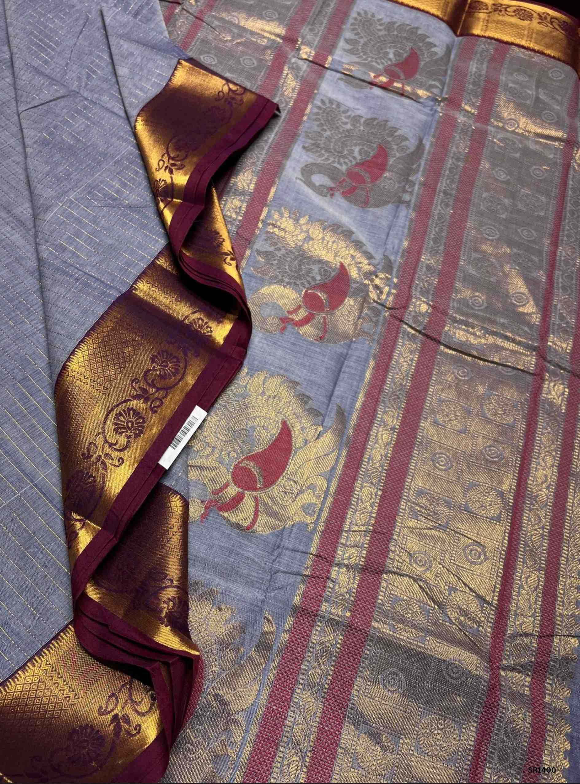 Grey & Magenta - Kanchi Cotton Saree
