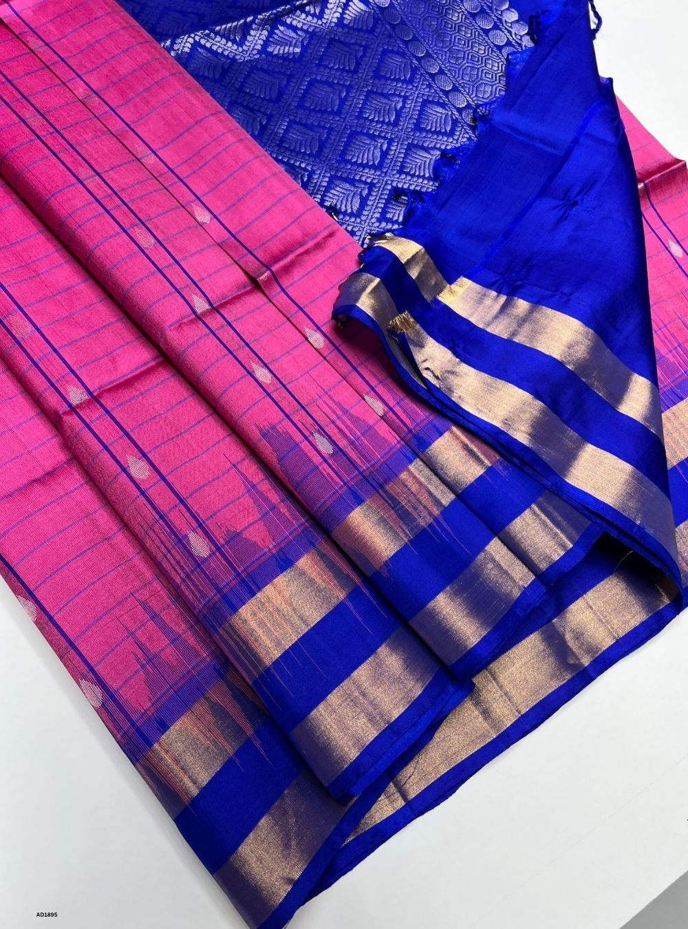 Pink & Royal Blue - Soft Silk Saree