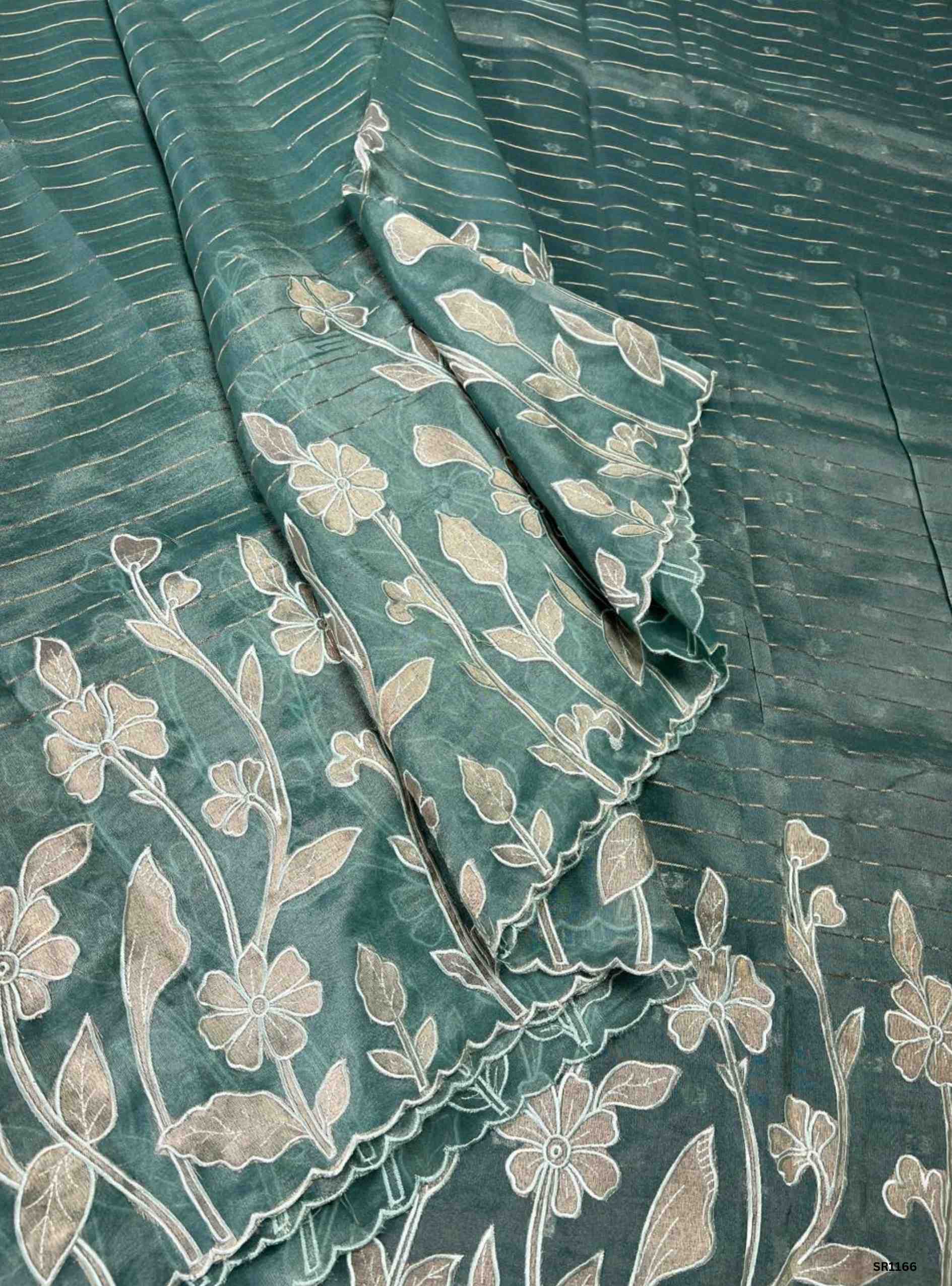 Sea Green - Tissue Georgette with Applique Work