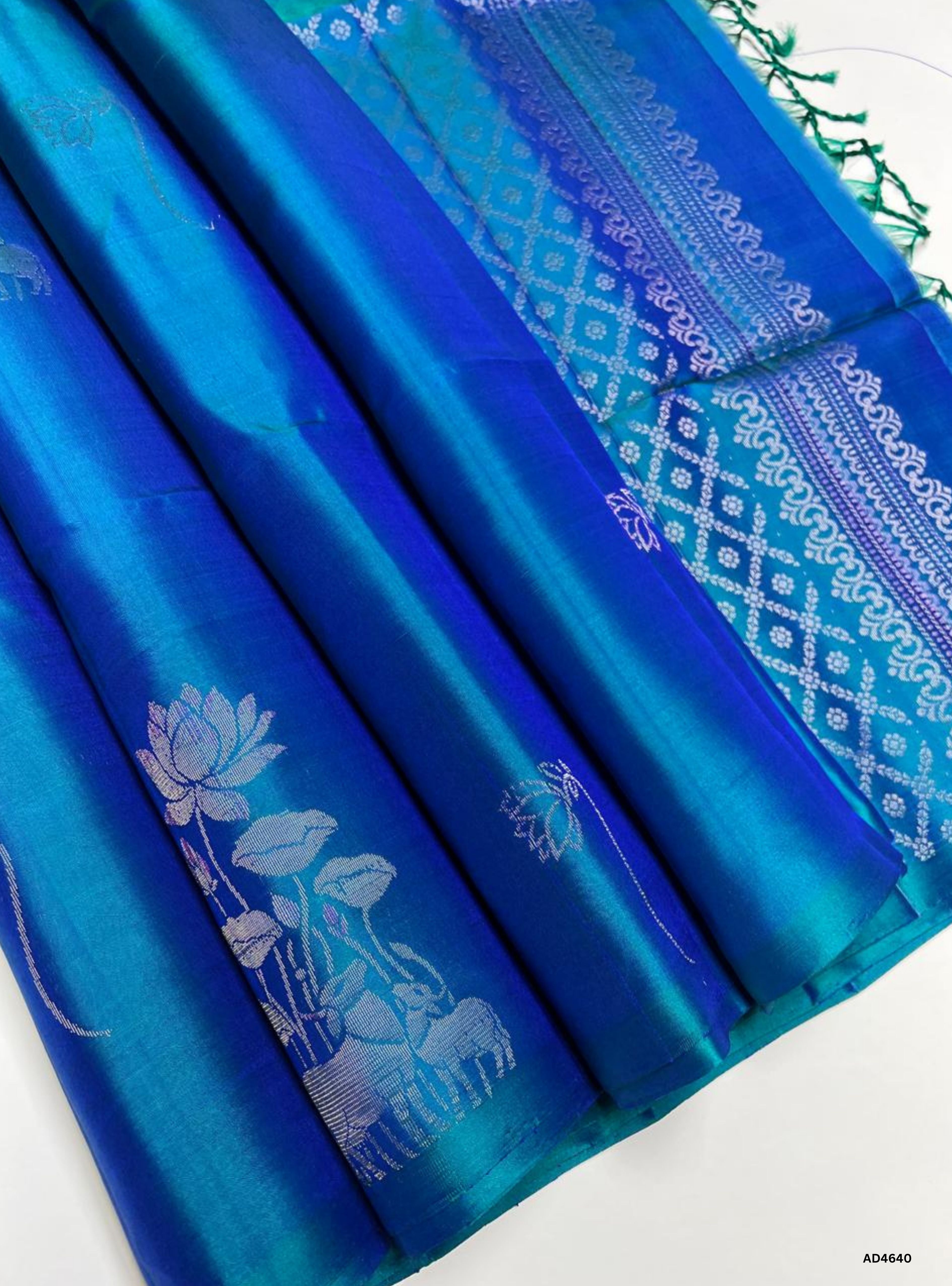Peacock Blue - Fancy Bhutta Soft Silk Saree