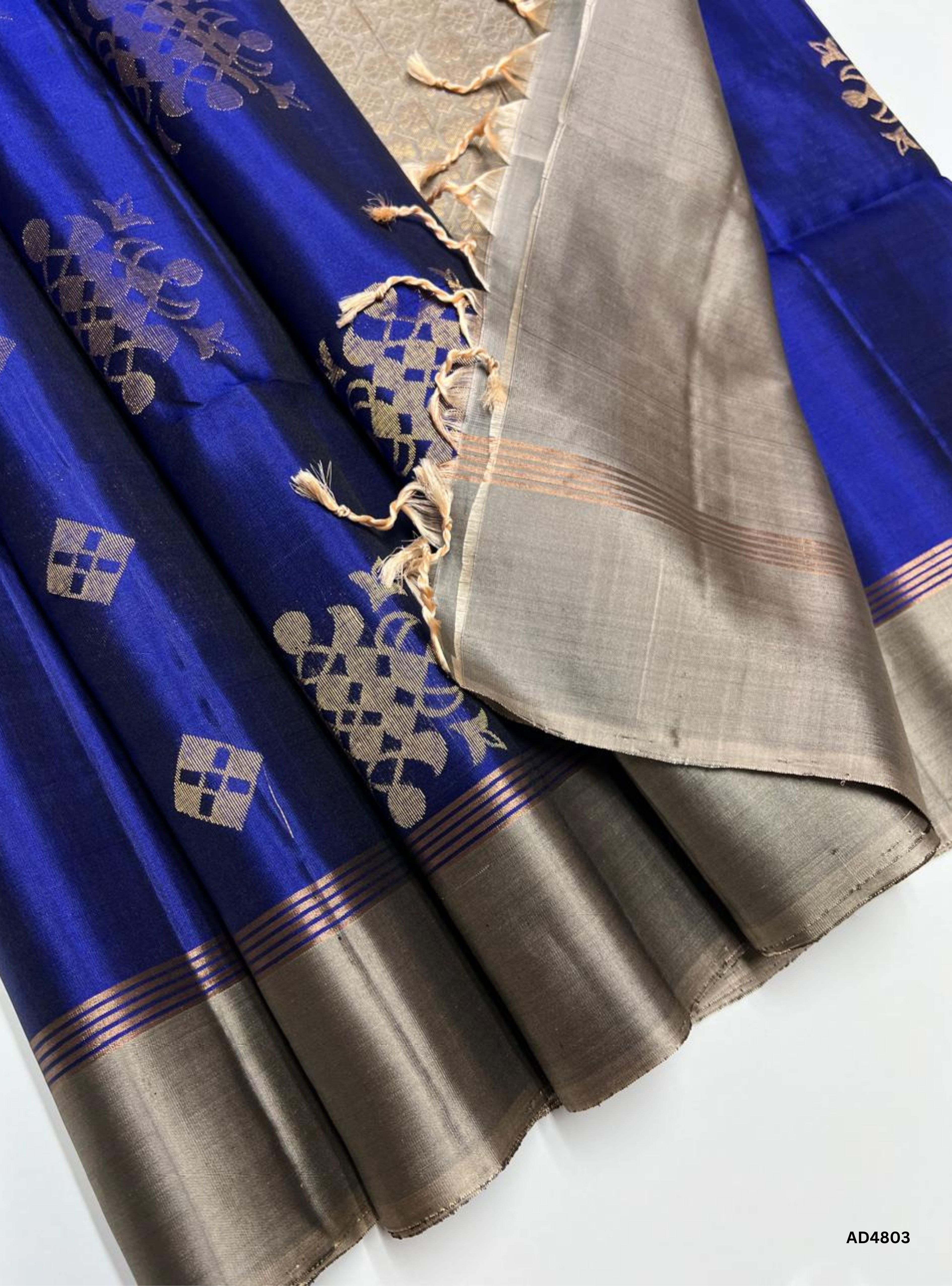 Blue & Grey - Soft Silk Saree