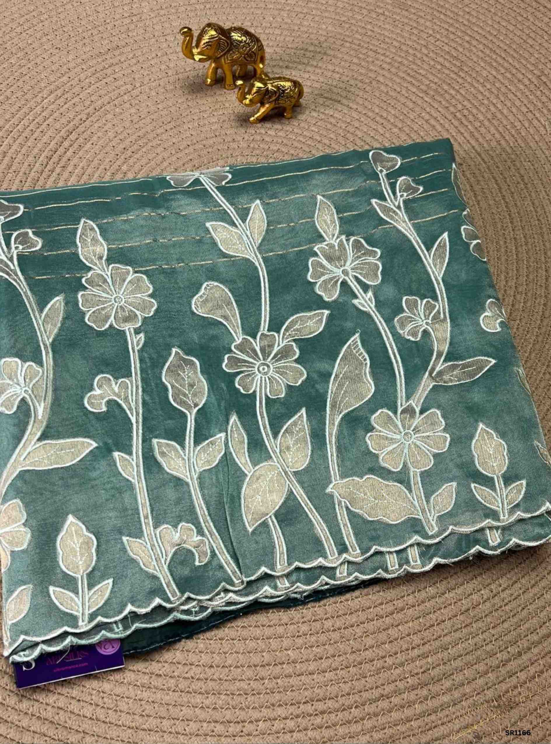 Sea Green - Tissue Georgette with Applique Work