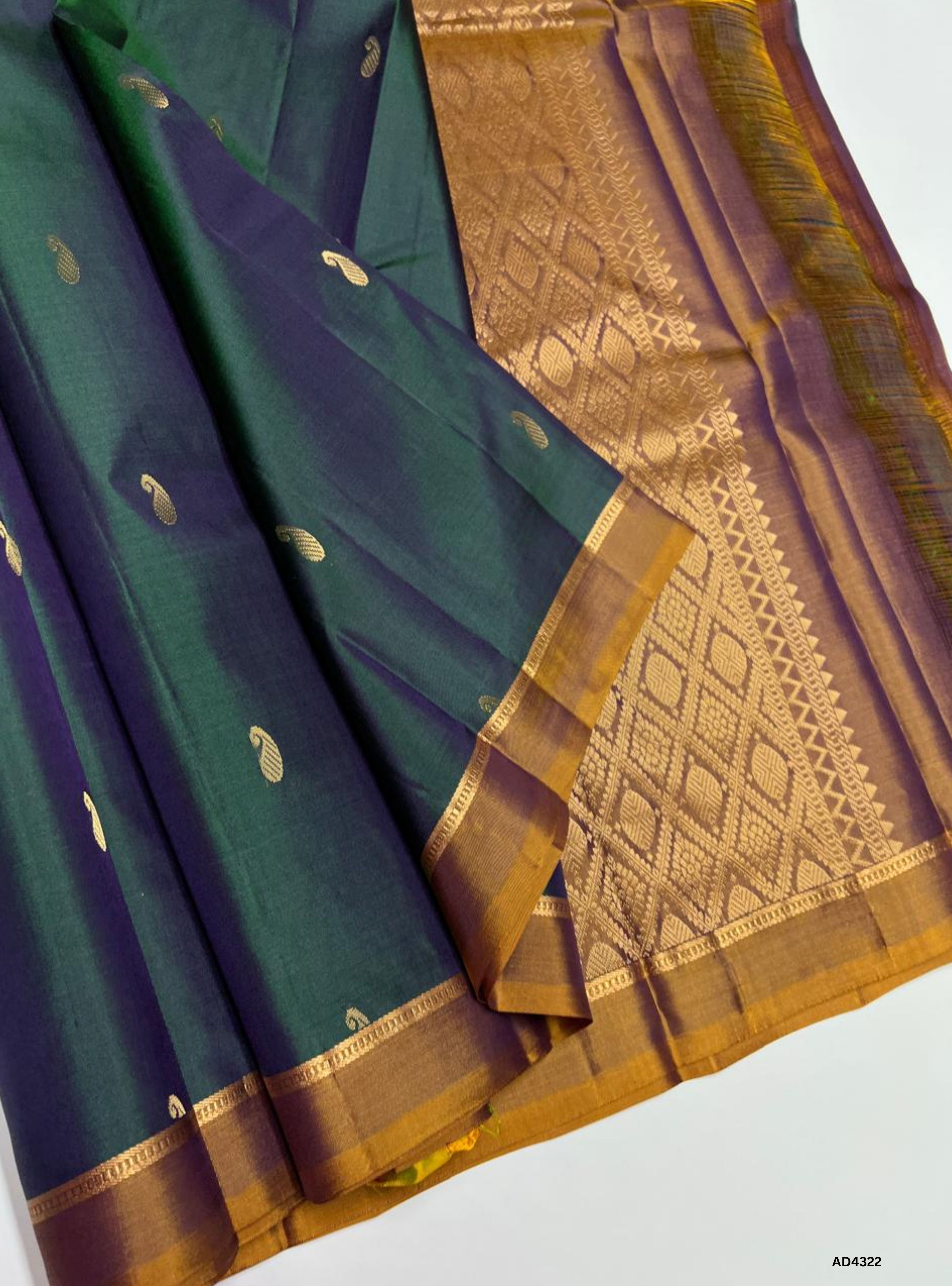 Dual Tone Green & Brown - Soft Silk Saree