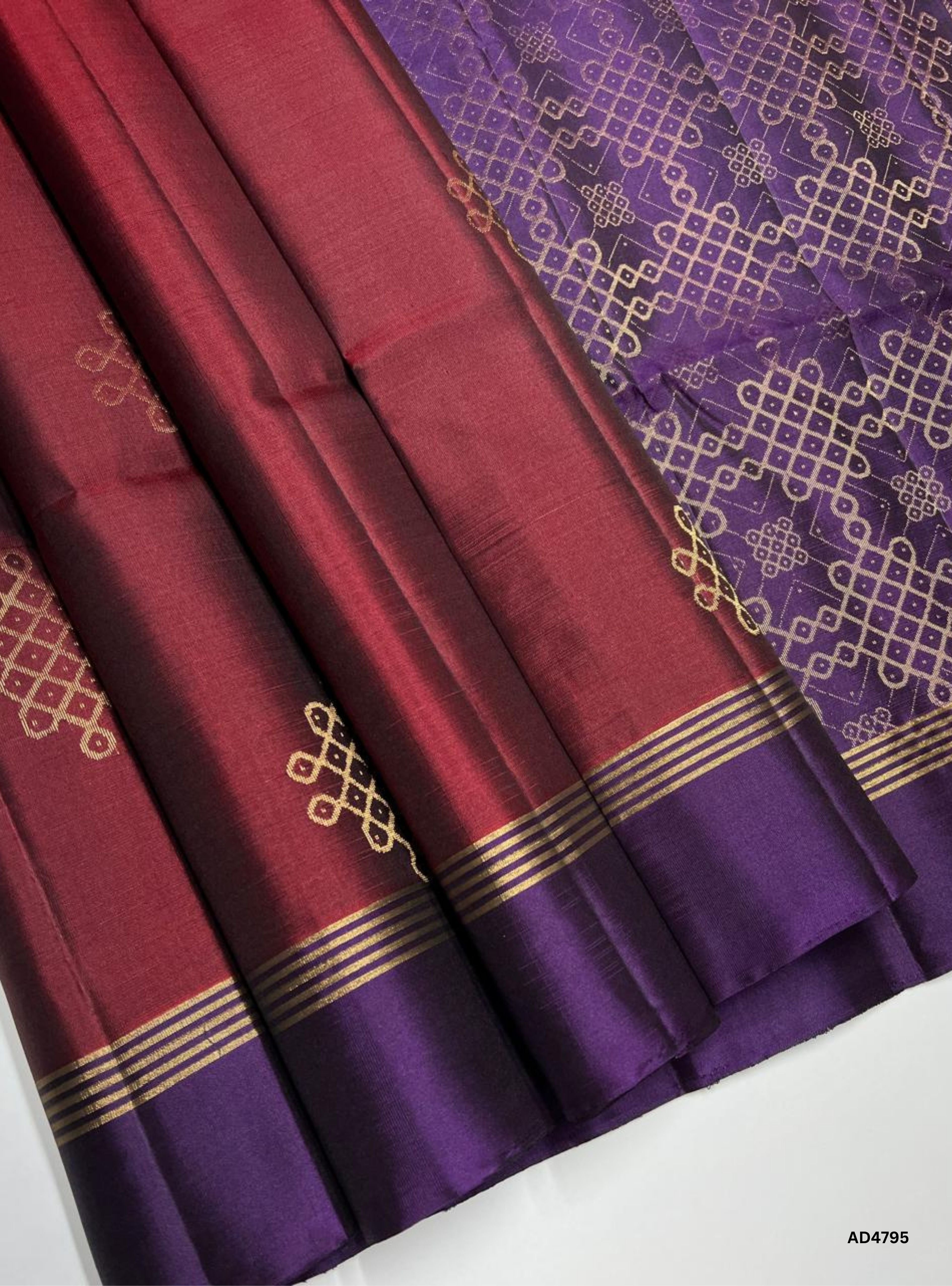 Maroon & Purple - Kolam Soft Silk Saree