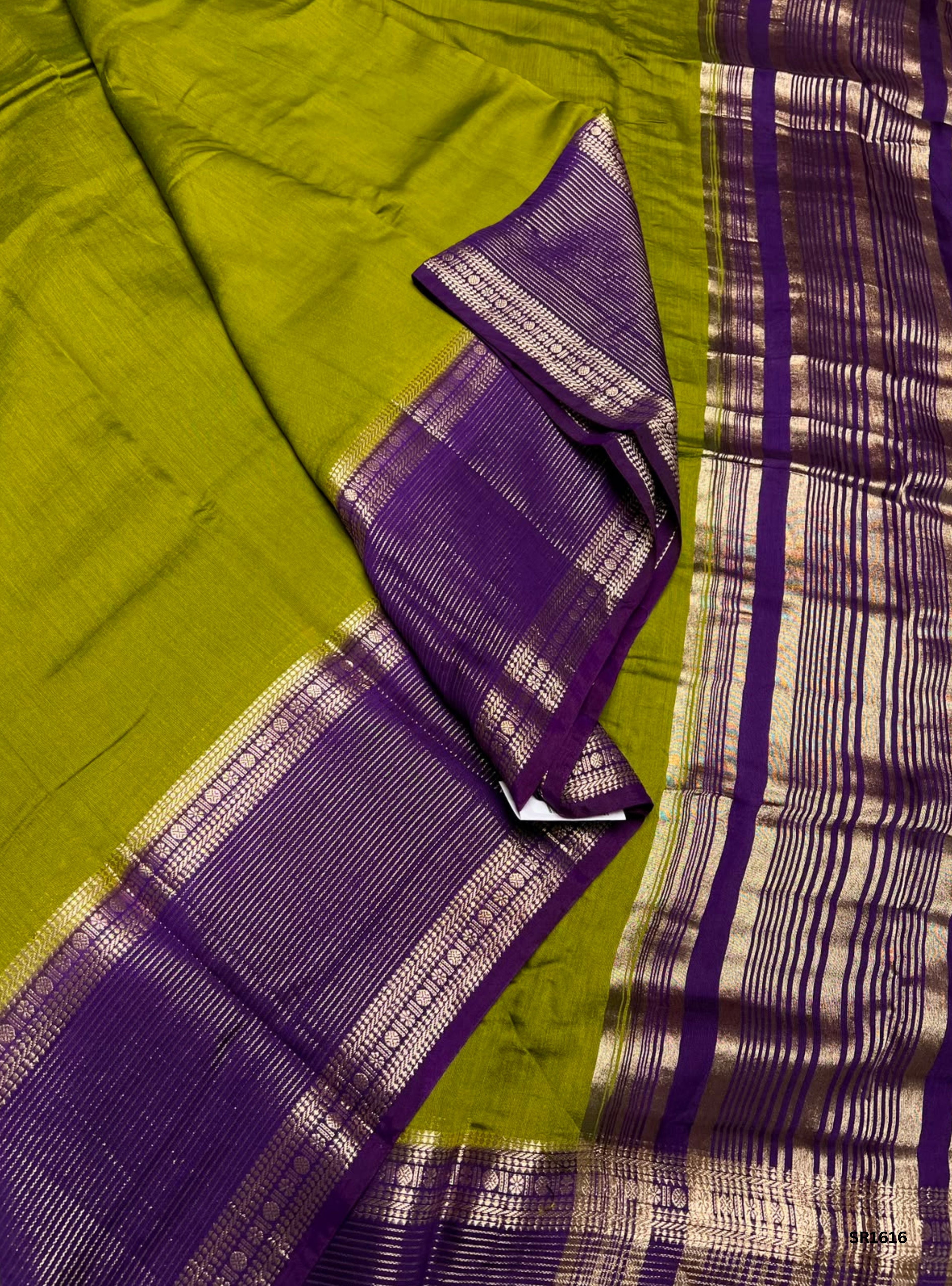 Olive Green & Purple - Binny Silk Saree