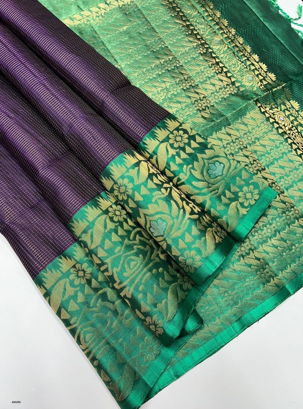 Purple & Mint Green - Soft Silk Saree