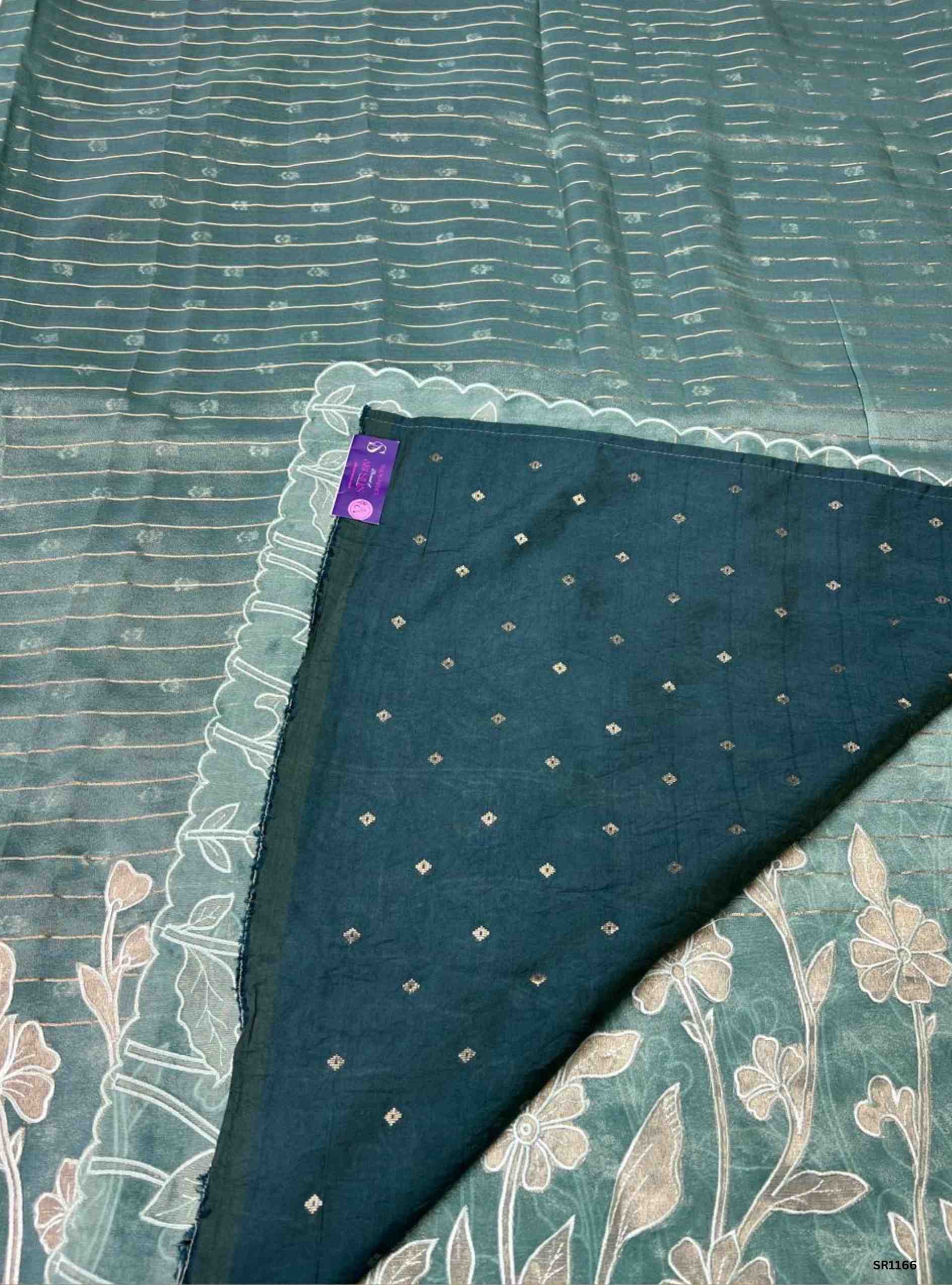 Sea Green - Tissue Georgette with Applique Work