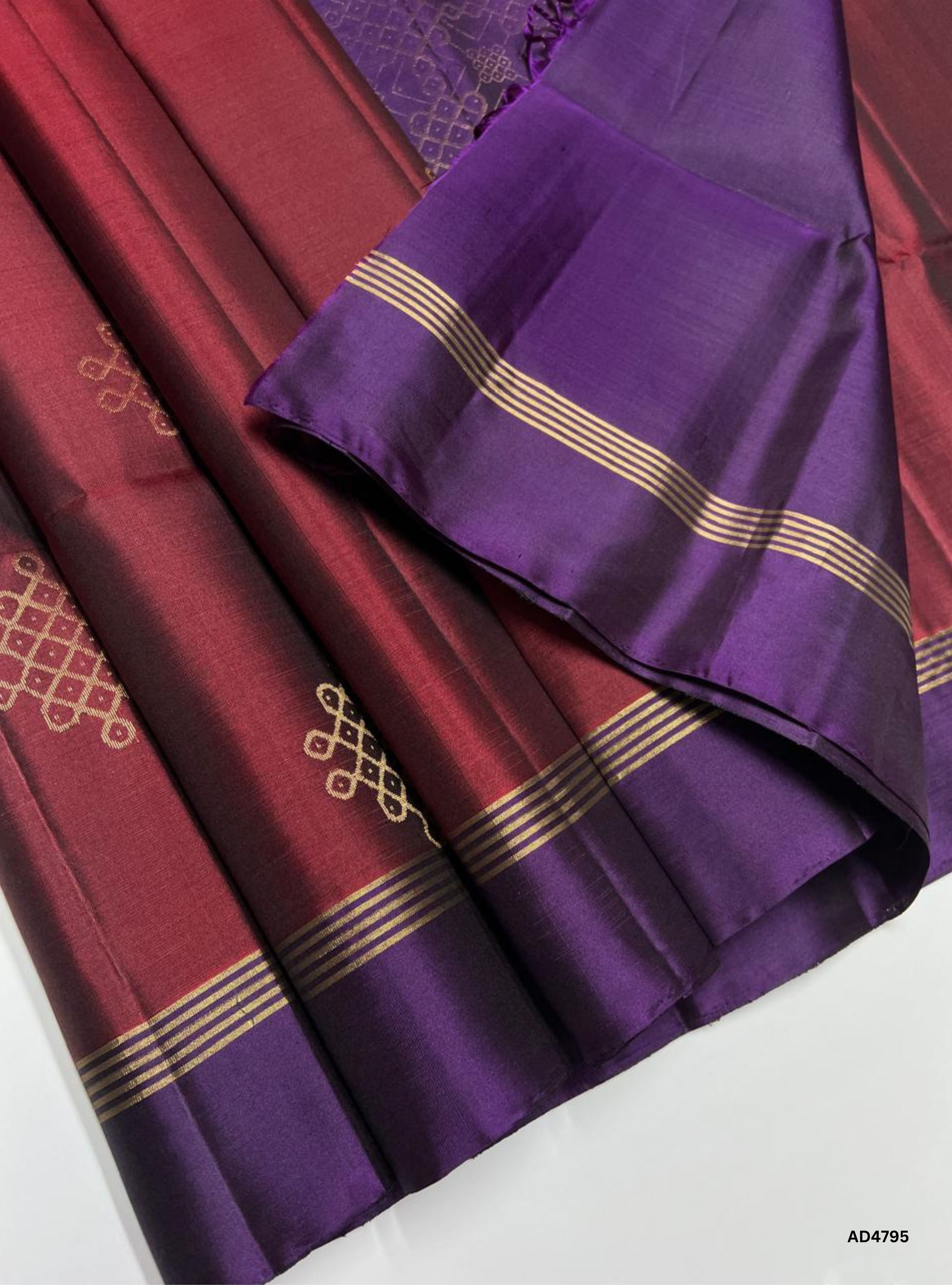 Maroon & Purple - Kolam Soft Silk Saree