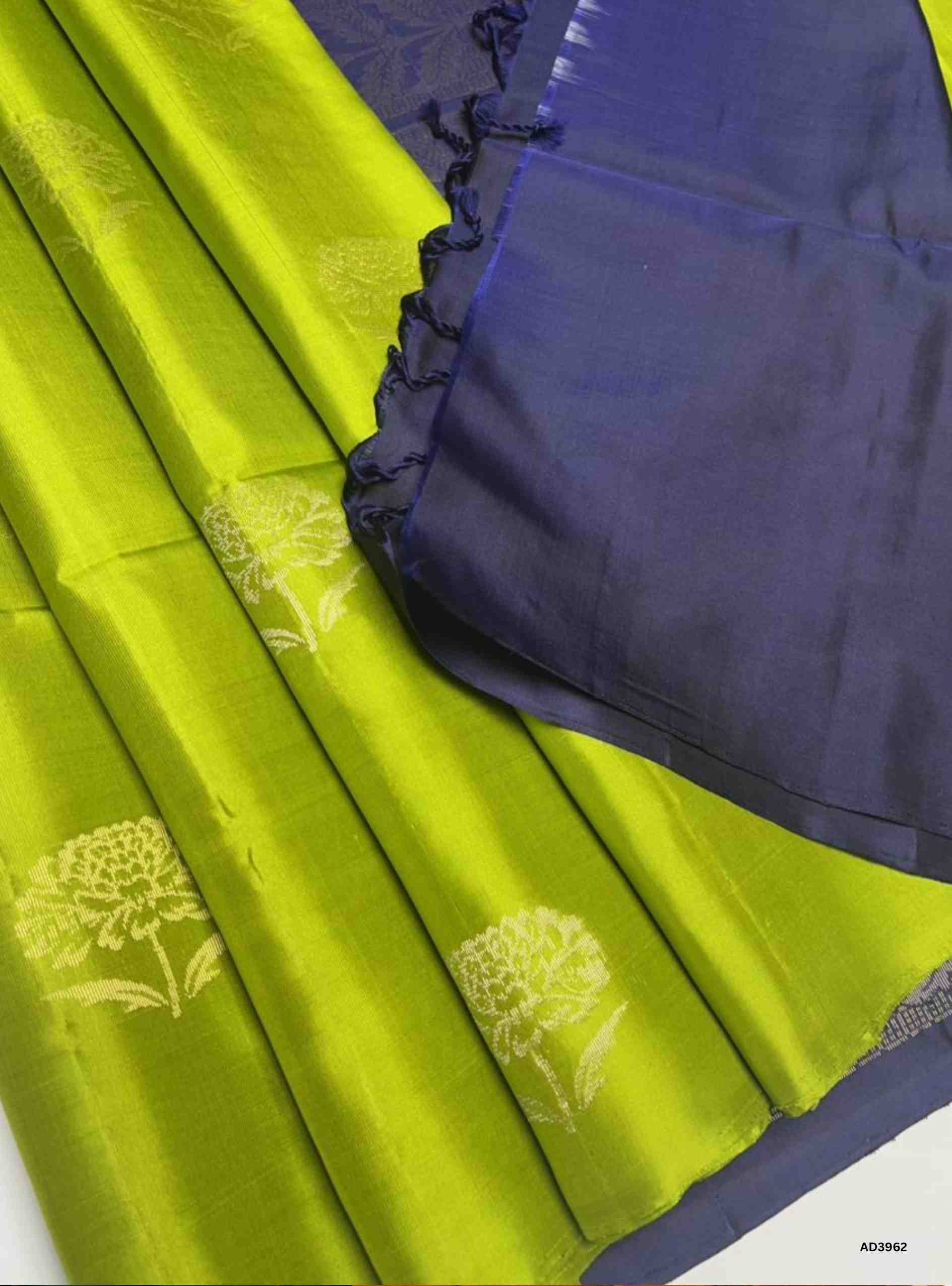 Light Green & Ink Blue - Soft Silk Saree