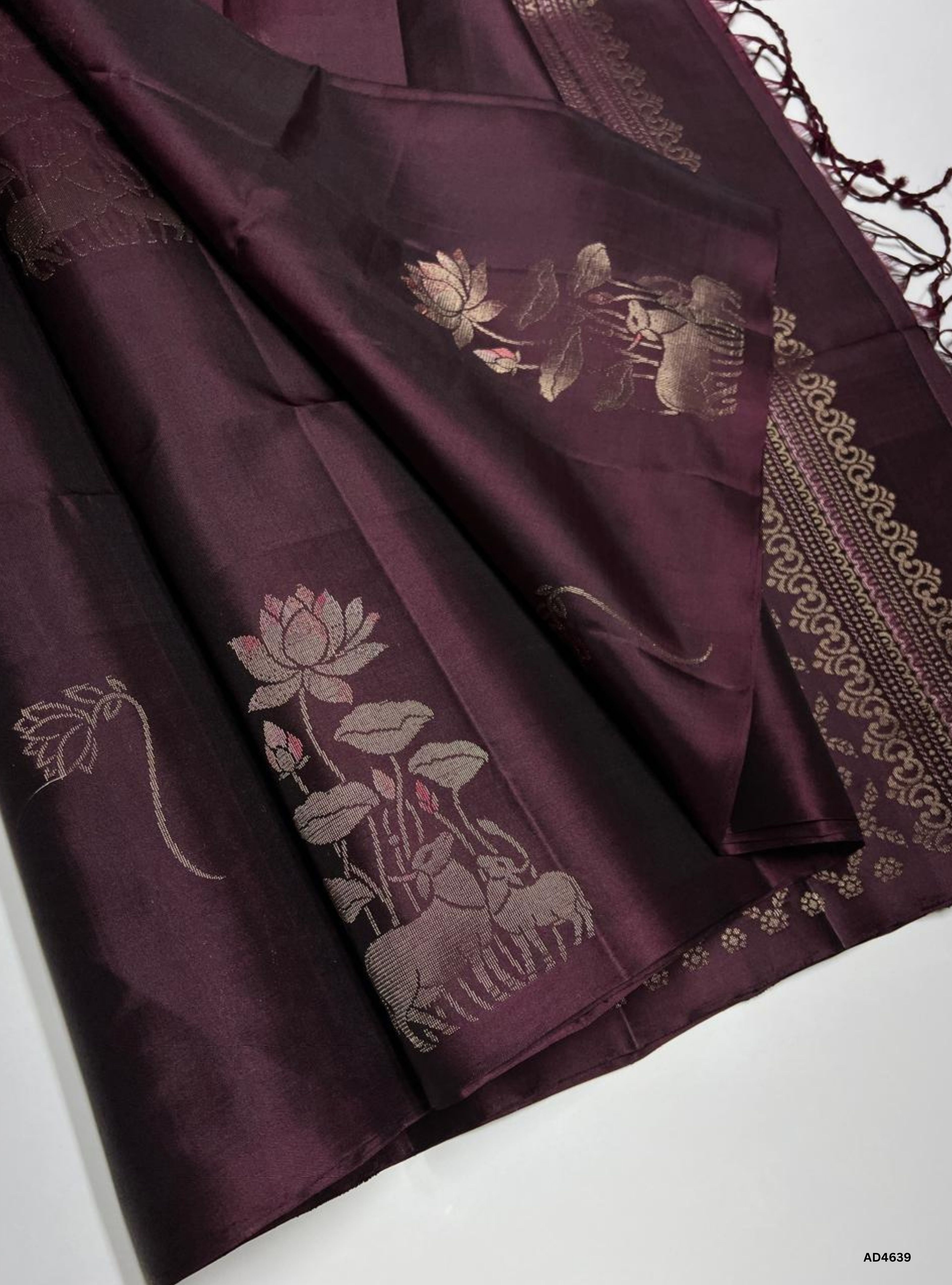 Burgundy - Fancy Bhutta Soft Silk Saree