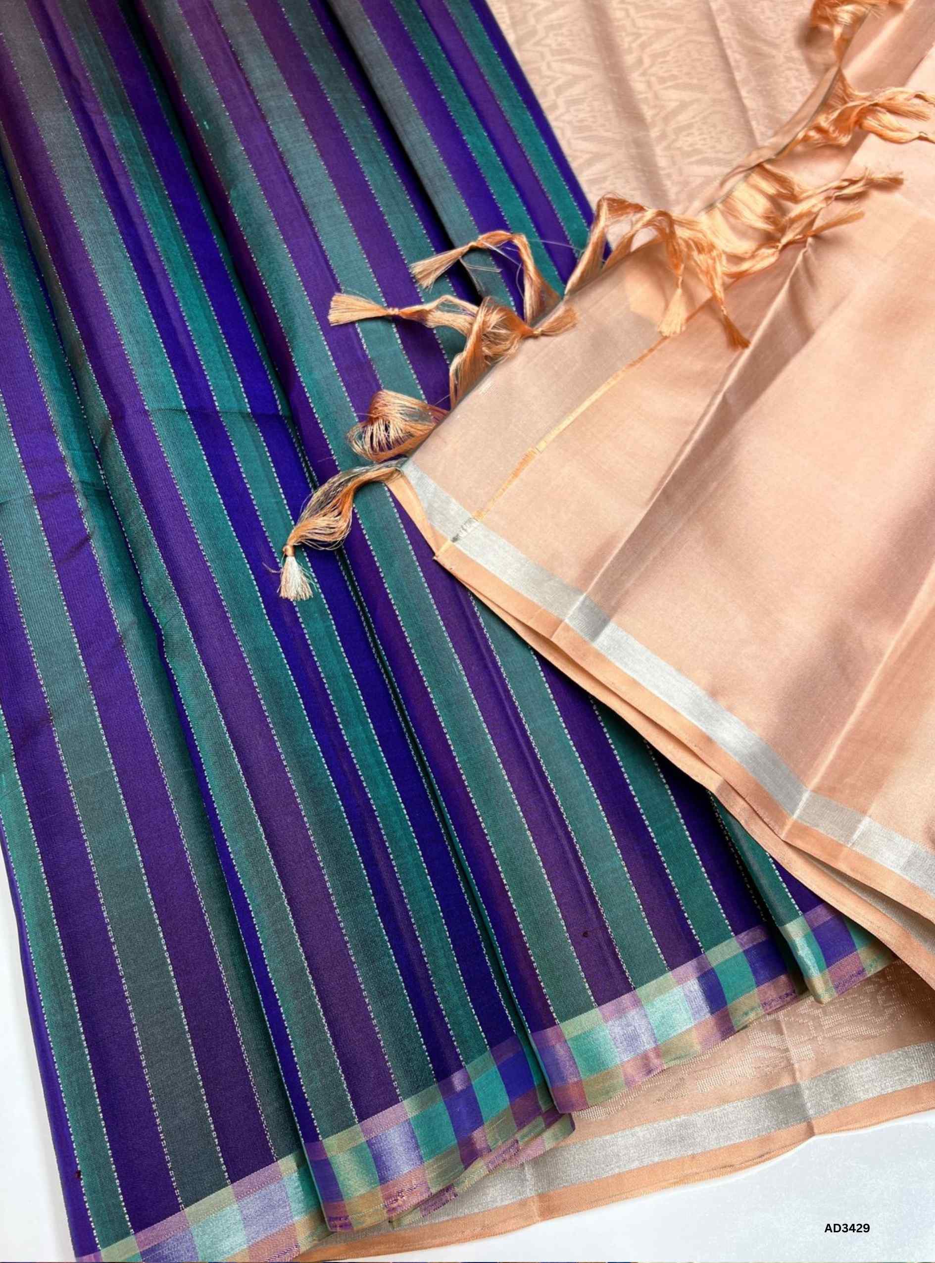 Purple & Peach - Soft Silk Saree